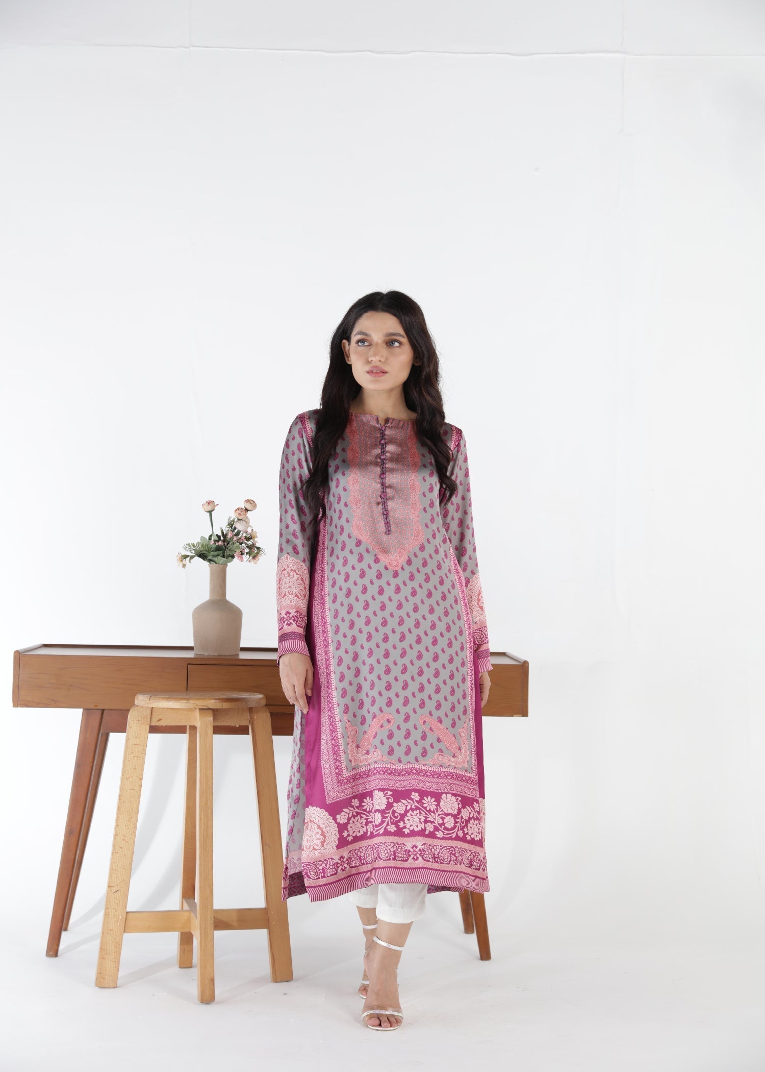 satin silk Kurti in Multi