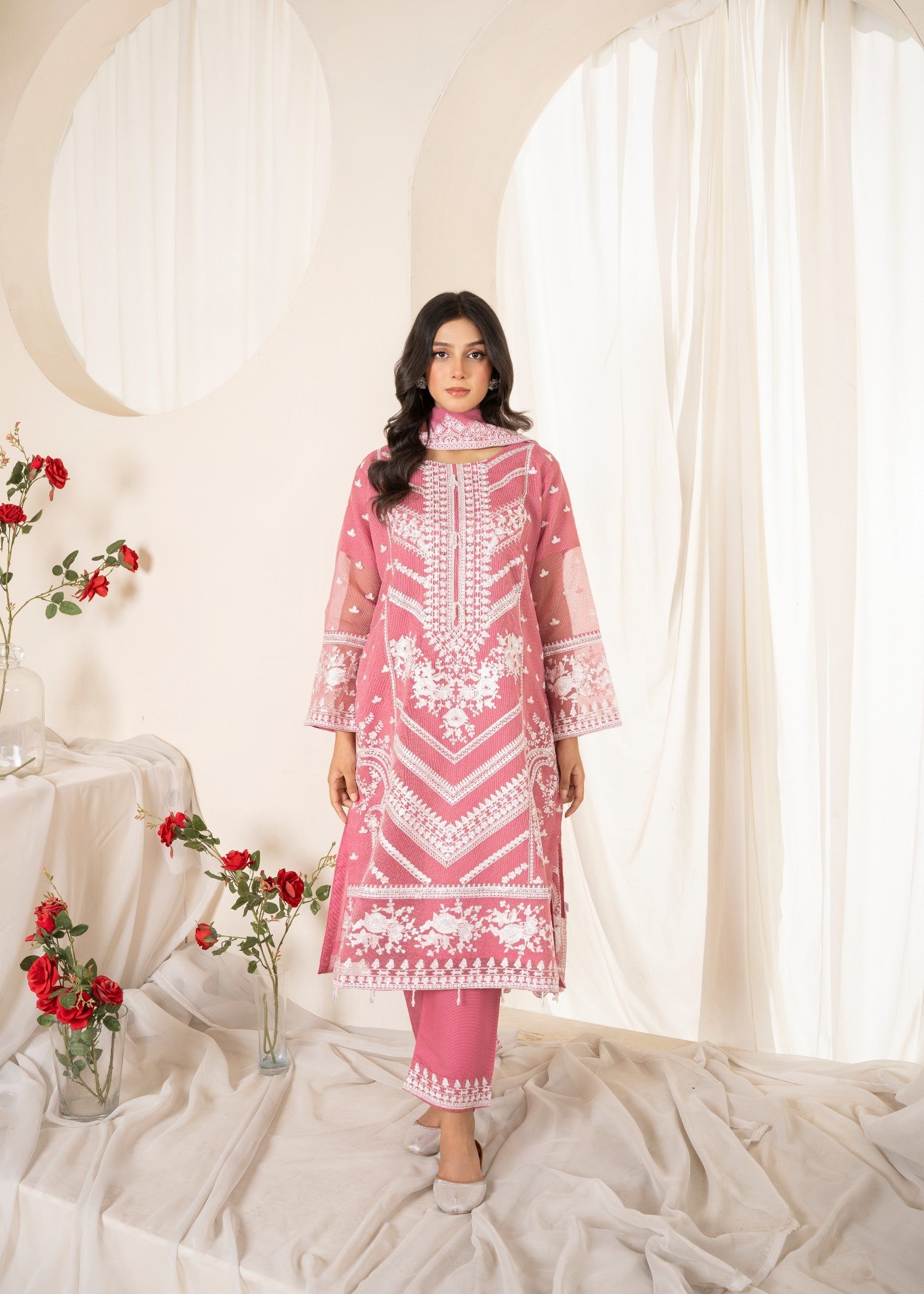 cotton net Kurta Set in Blush pink