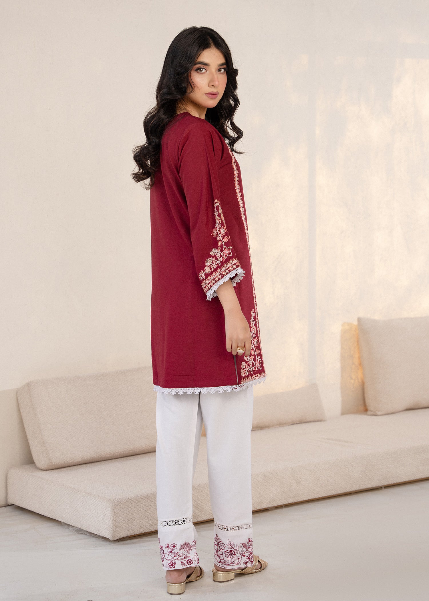 wool viscose Kurta Set in Burgundy