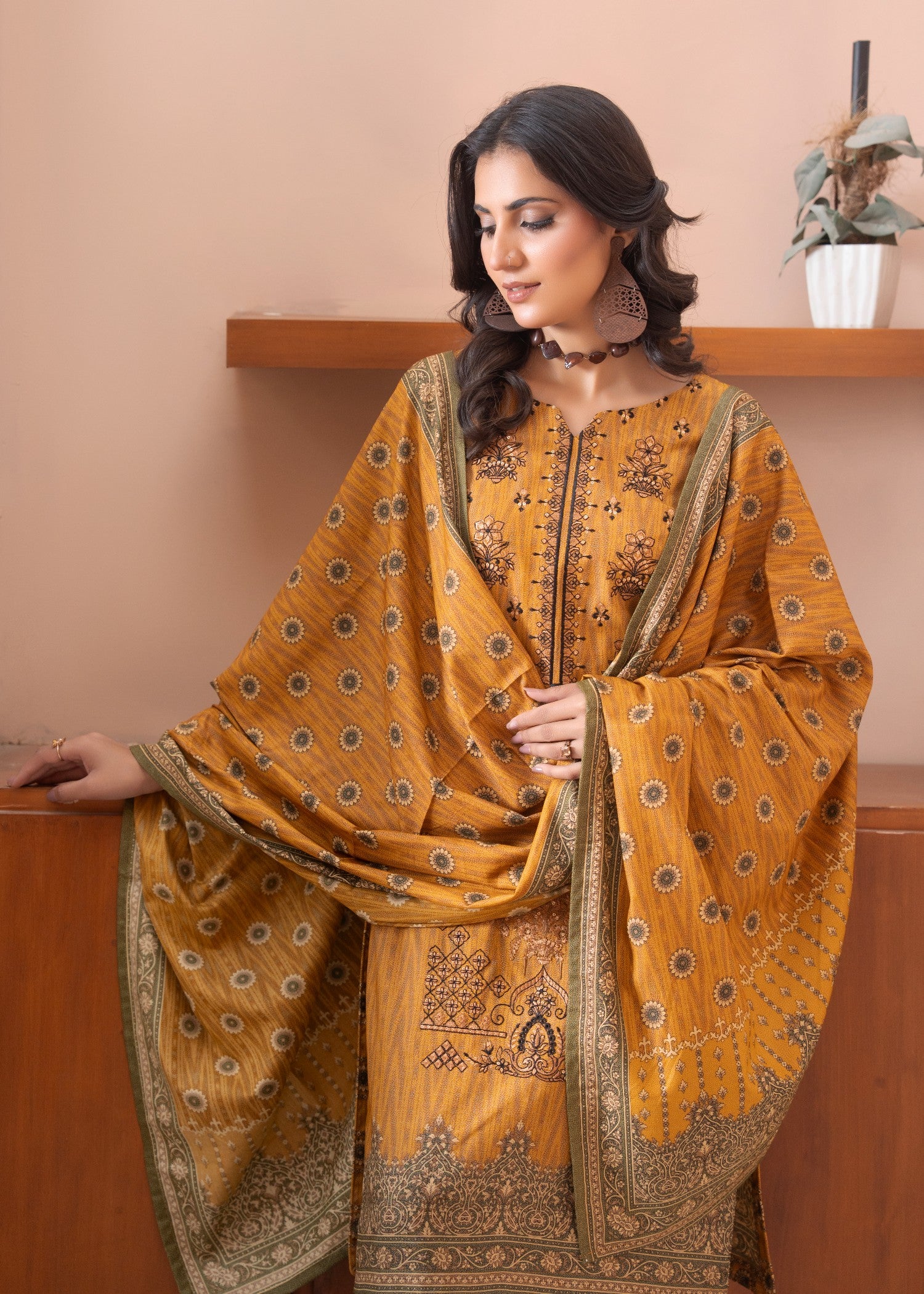 dhanak Kurta Set in Bright orange