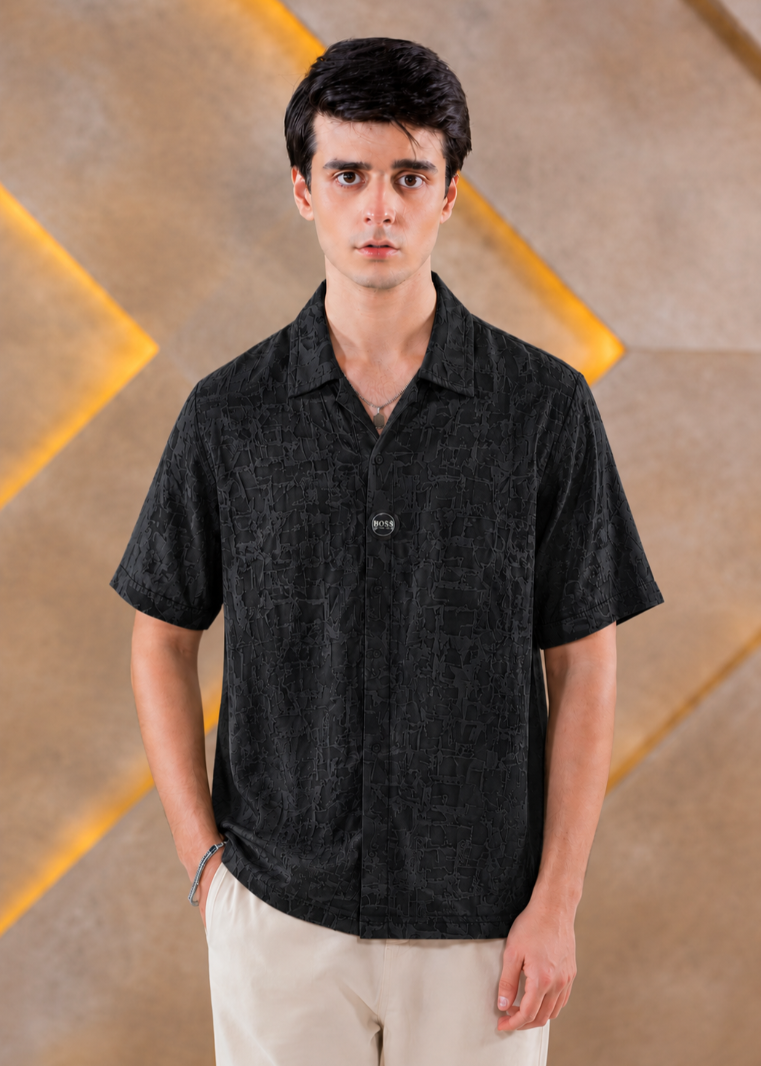 cotton Casual Shirt in Jet black