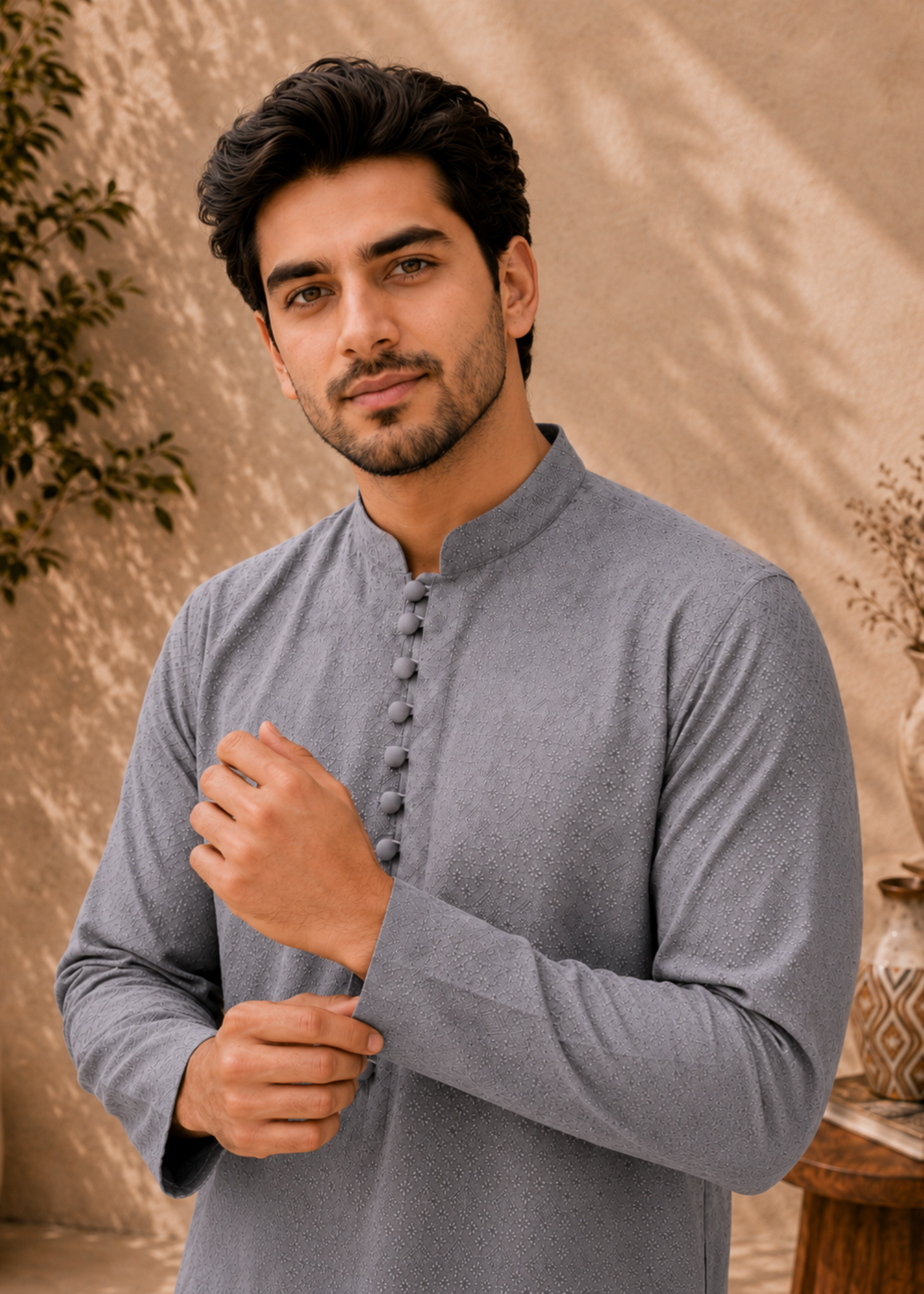 lawn cotton Kurta Set in Slate grey