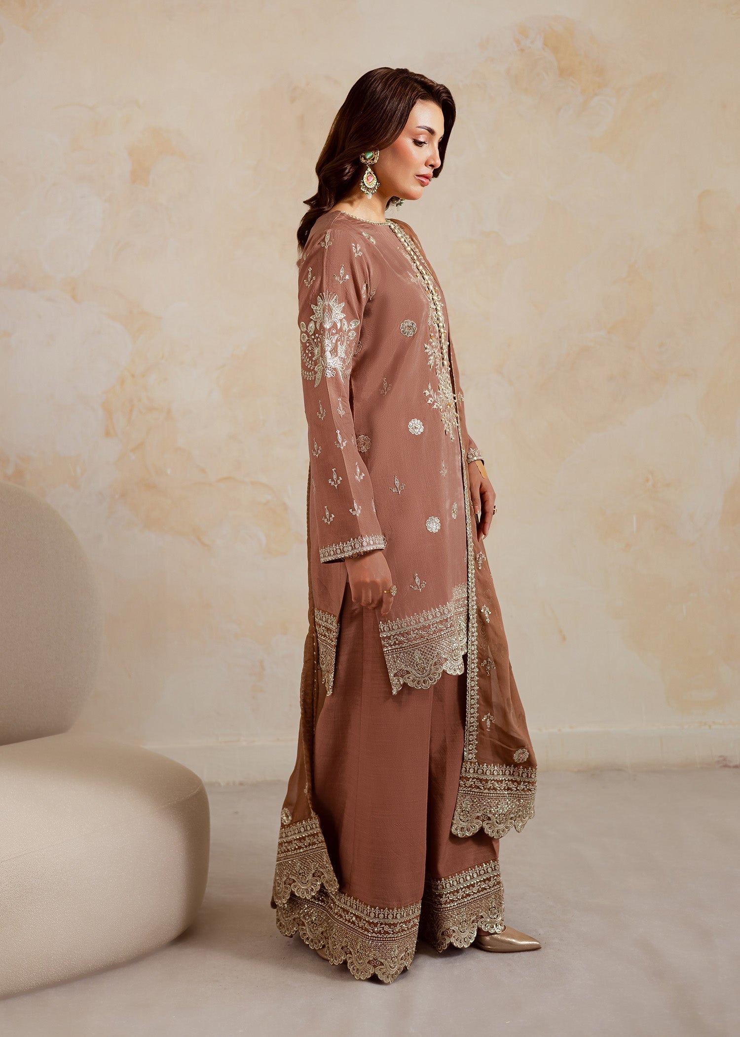 medium silk Kurta Set in Brown