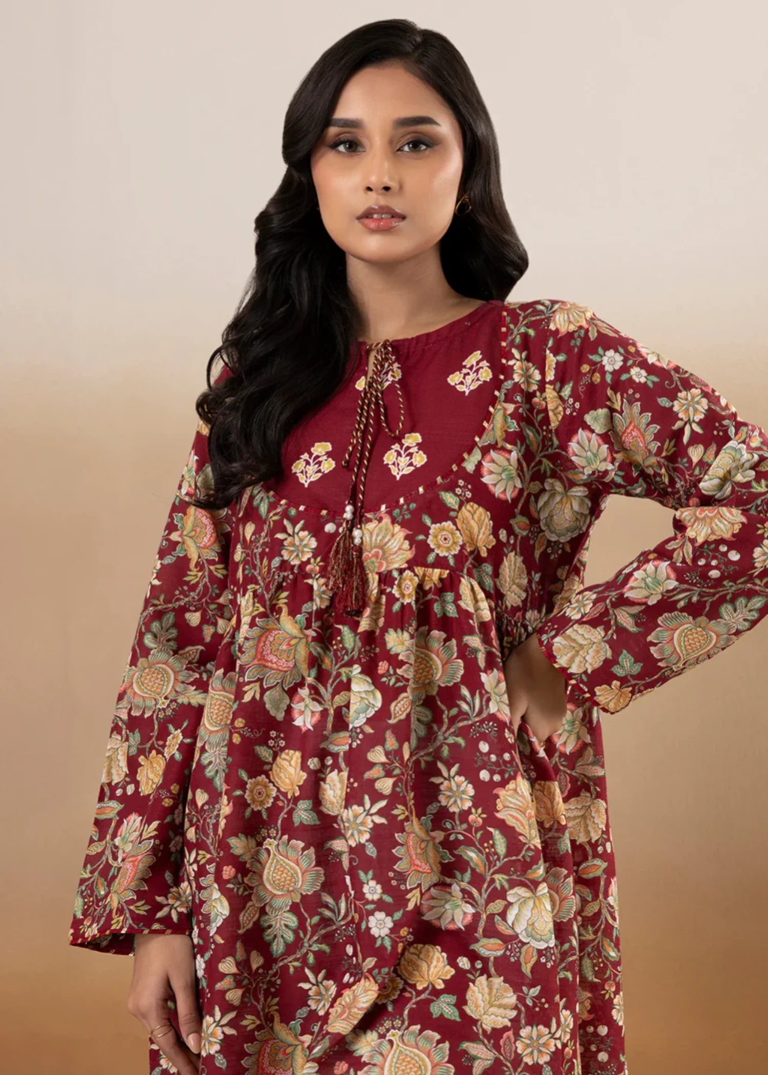 khaddar Maxi in Maroon