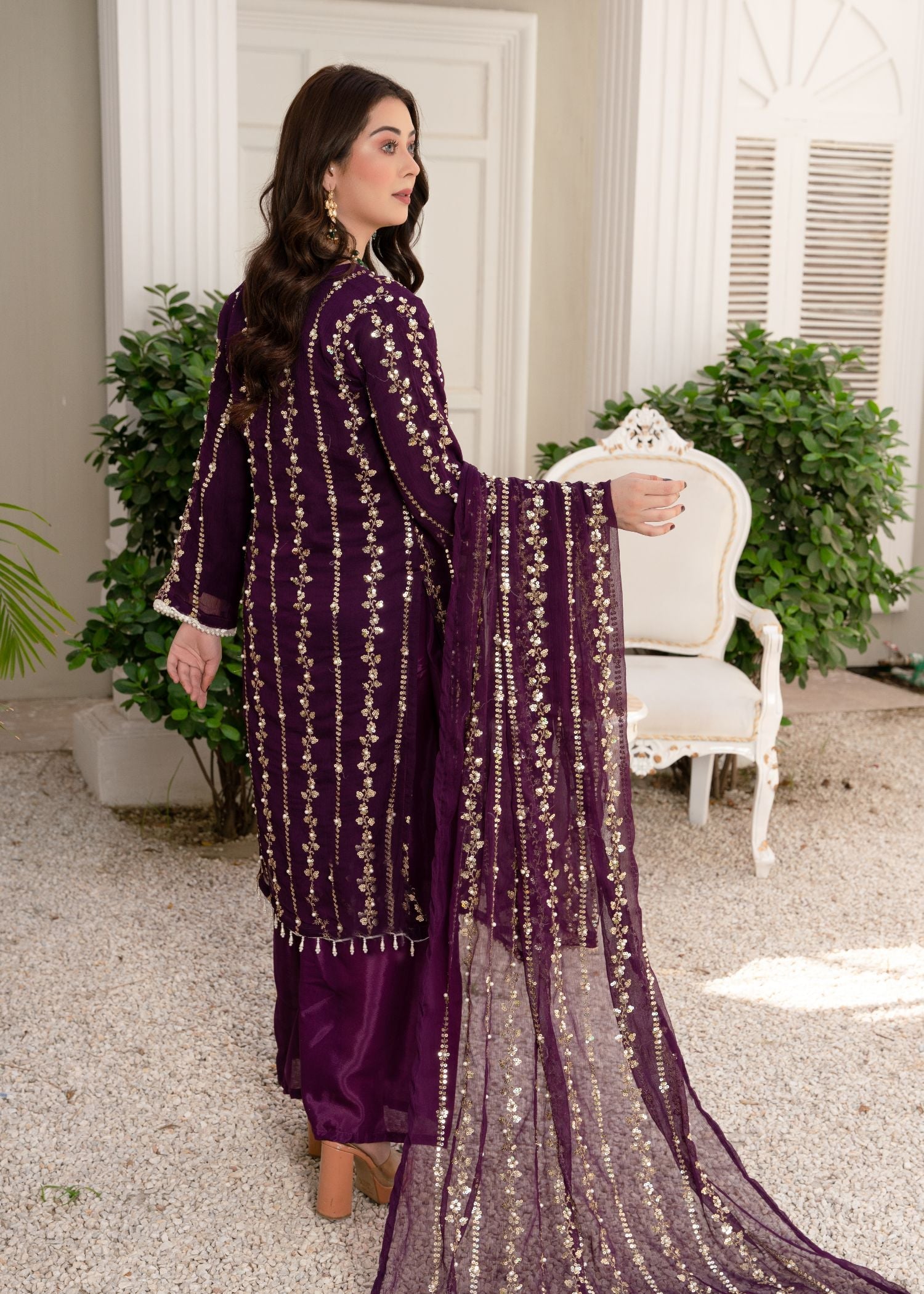 crinkle Kurta Set in Plum
