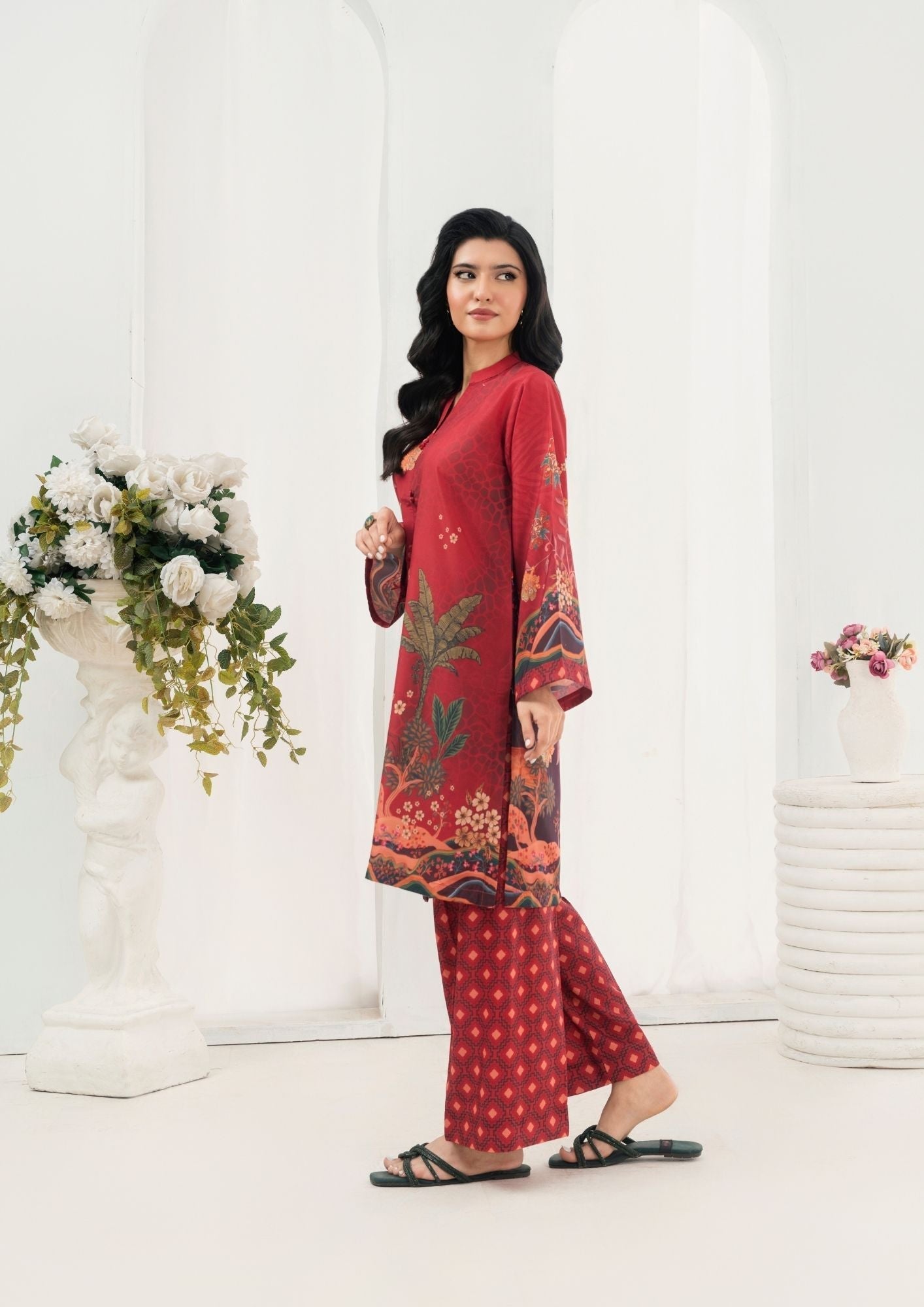 swiss cotton Kurta Set in Maroon