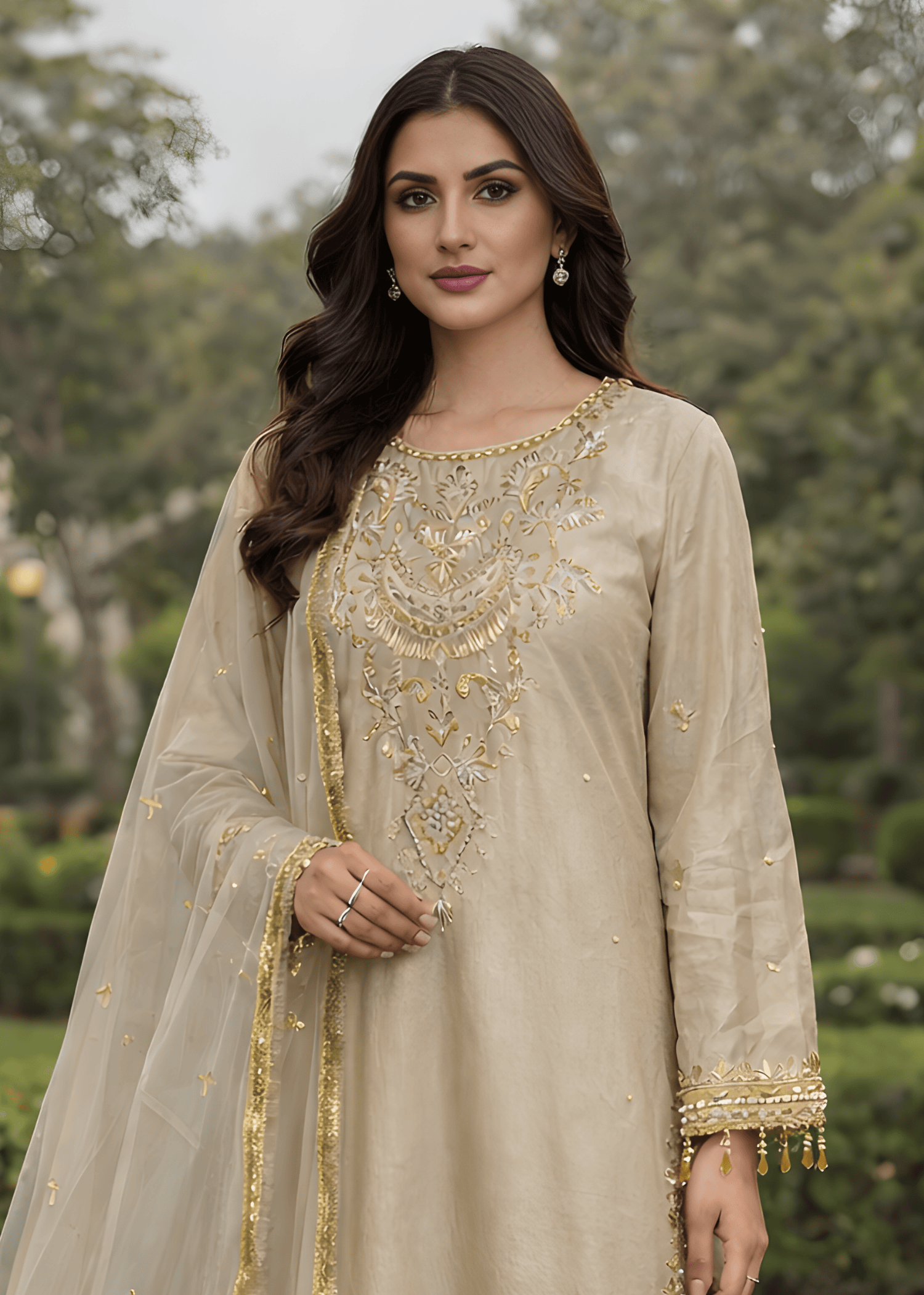 silk Sharara in Beige