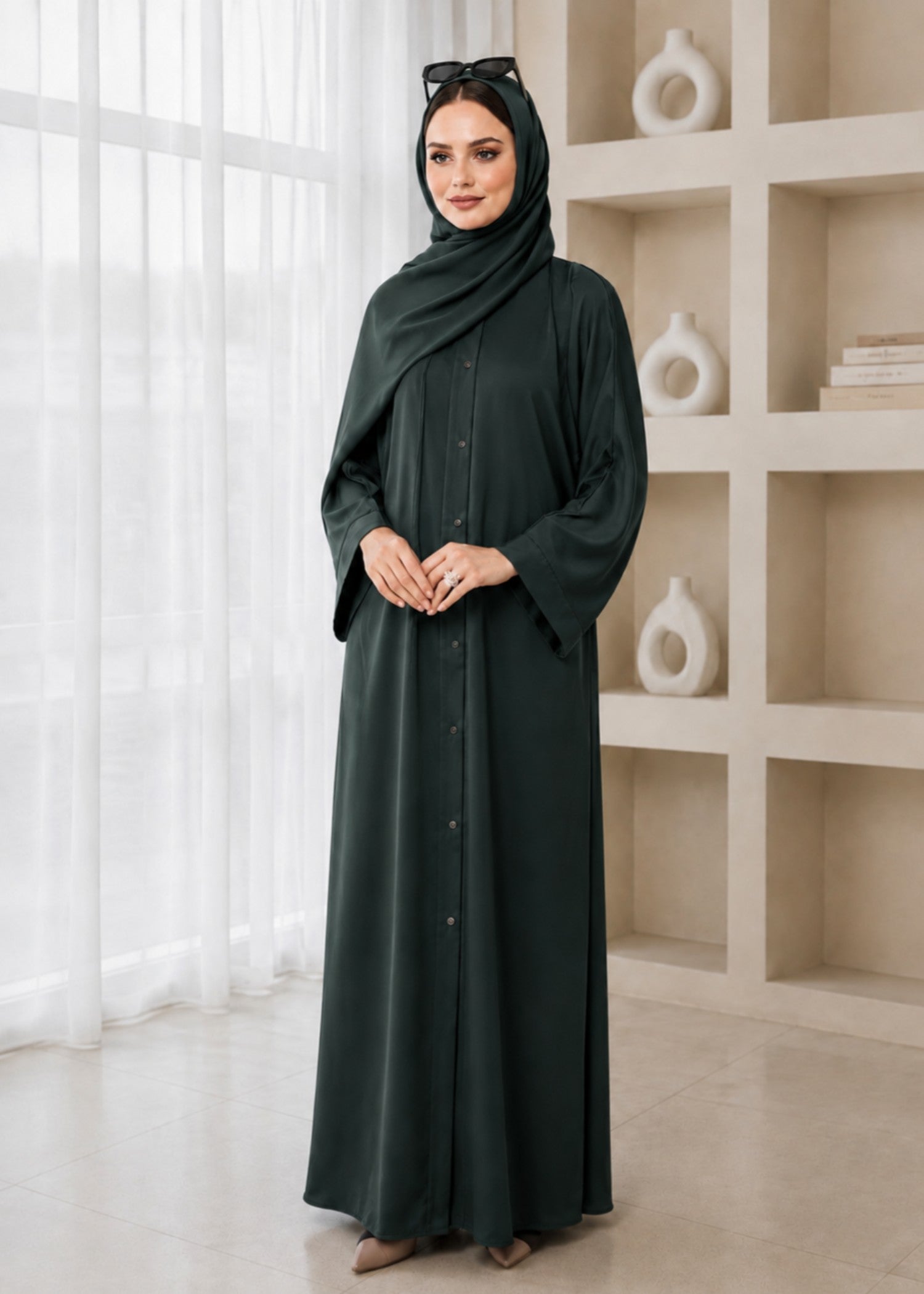 nidha Abaya in Hunter green