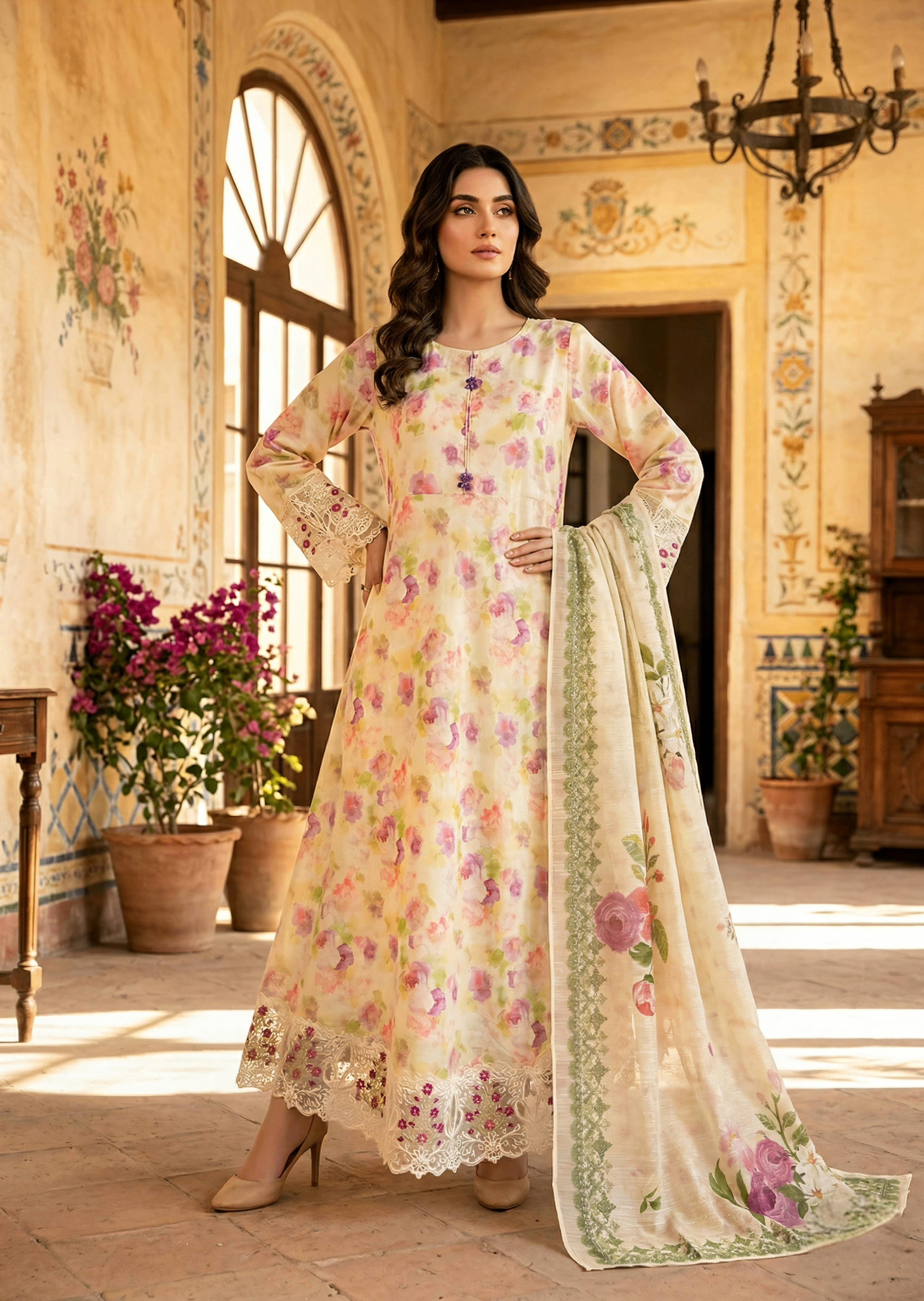 arabic lawn Maxi in Yellow