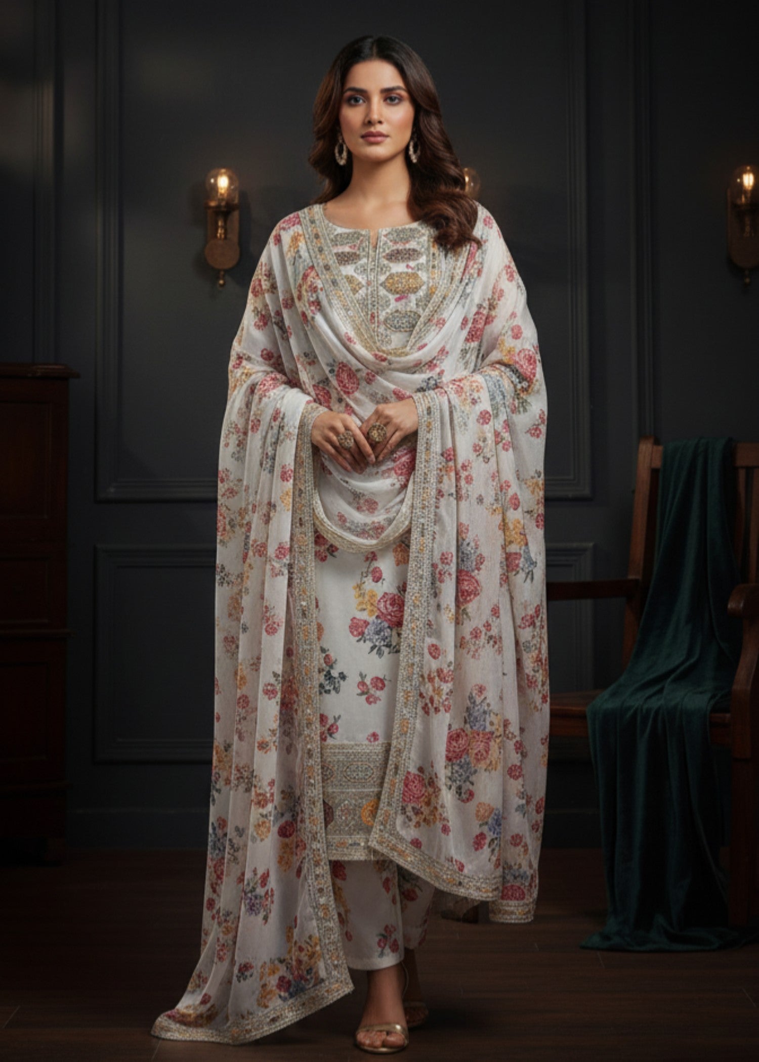 pk charmuse silk Kurta Set in Off-white