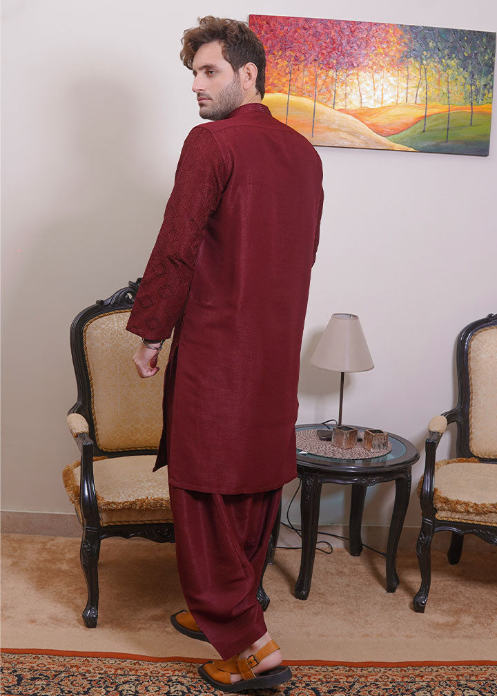 raw silk Shalwar Kameez in Maroon