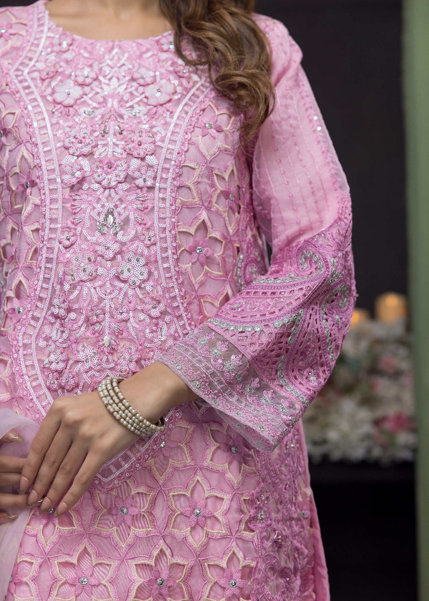 organza Kurta Set in Ultra pink
