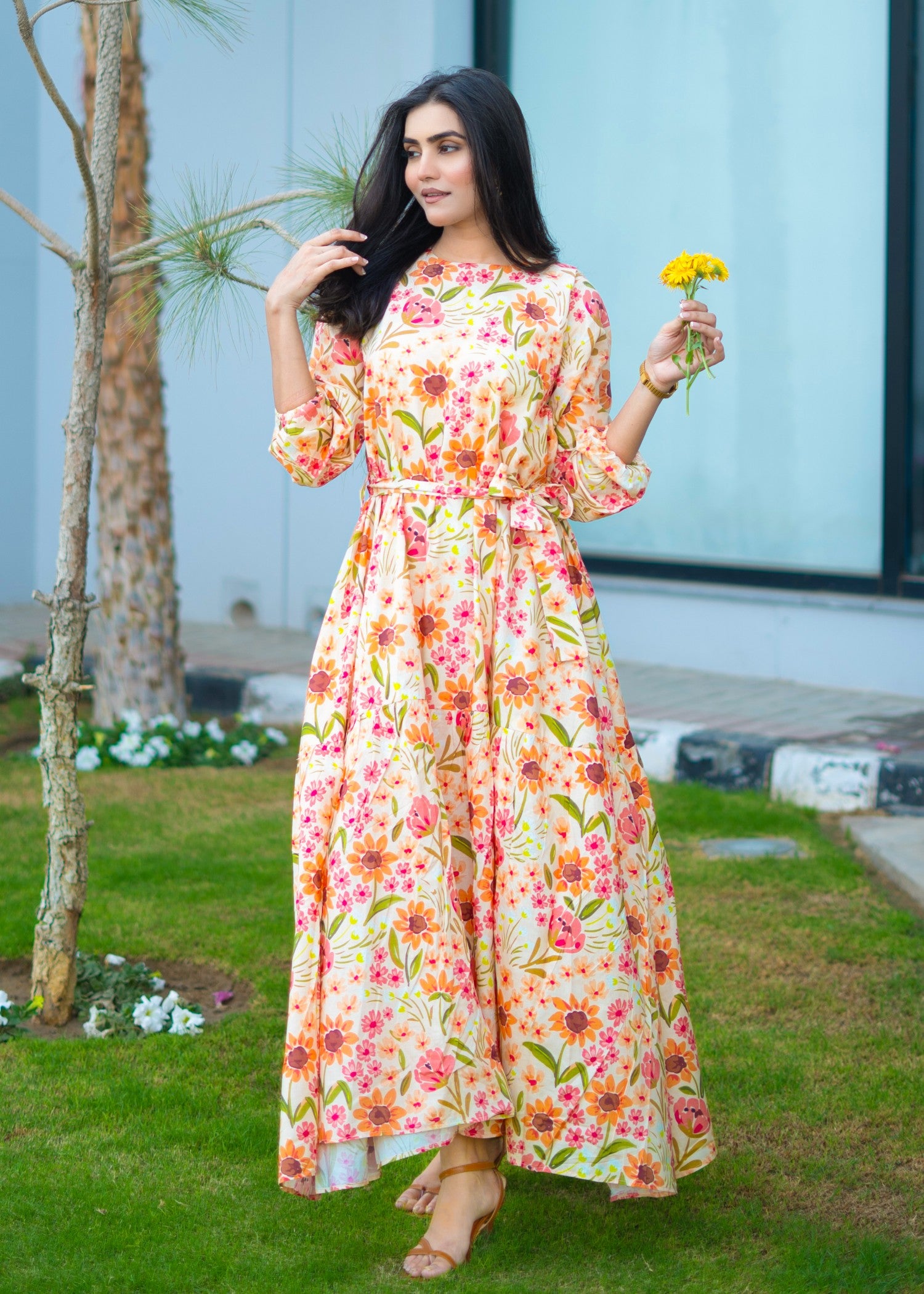 pure cotton Dress in Peach pink