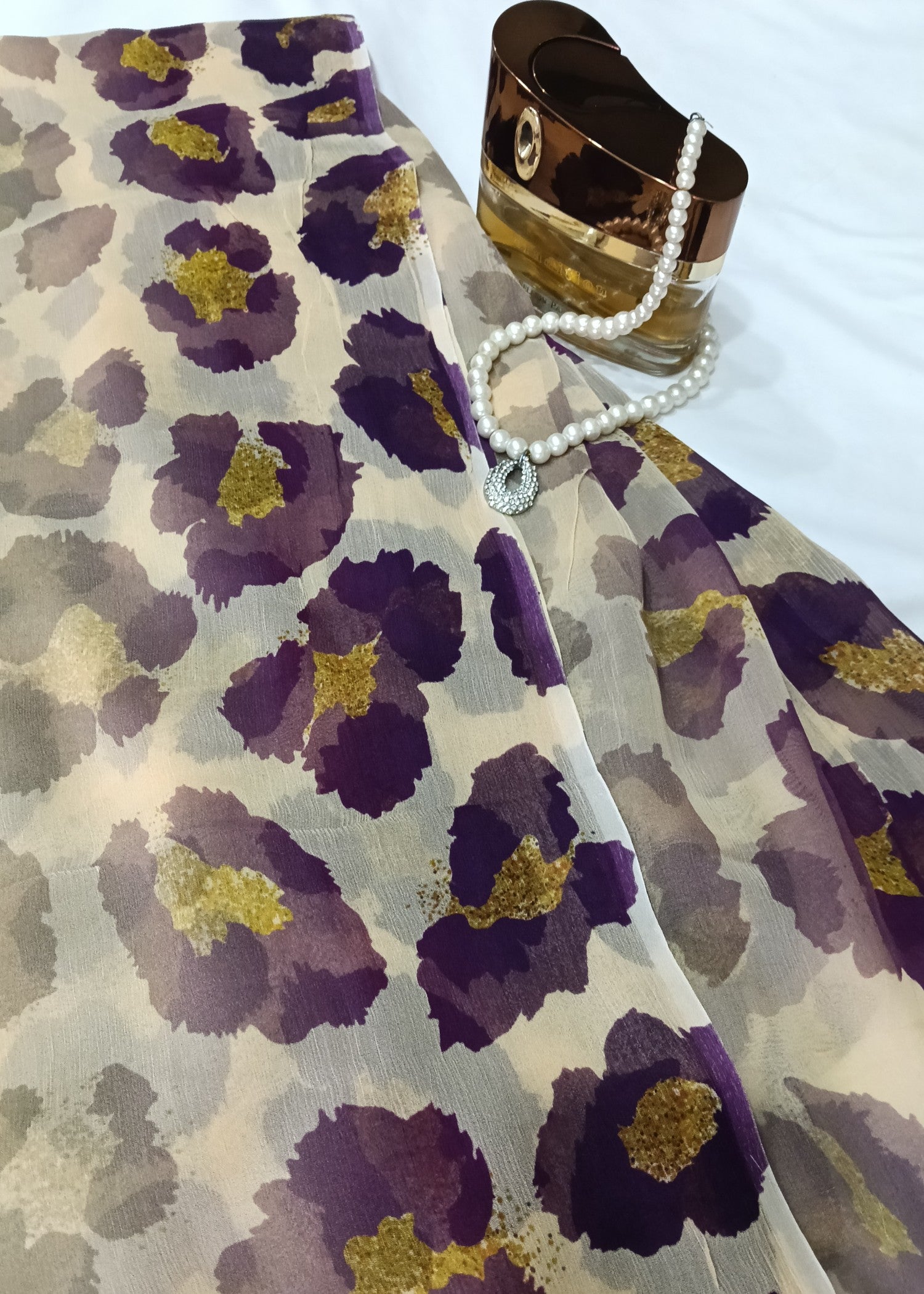 swiss lawn Unstitched in Flax, royal purple