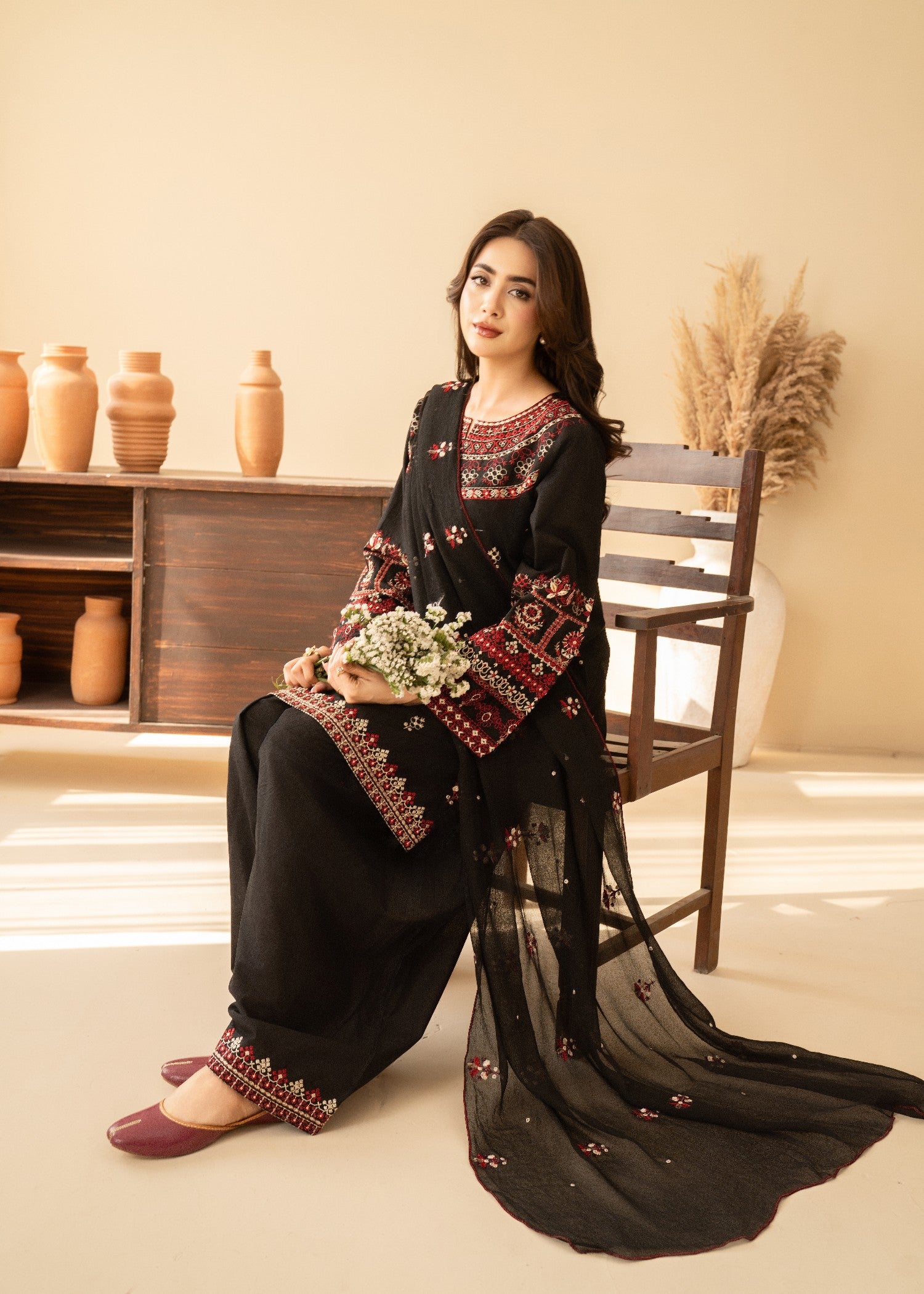 lawn cotton Kurta Set in Black