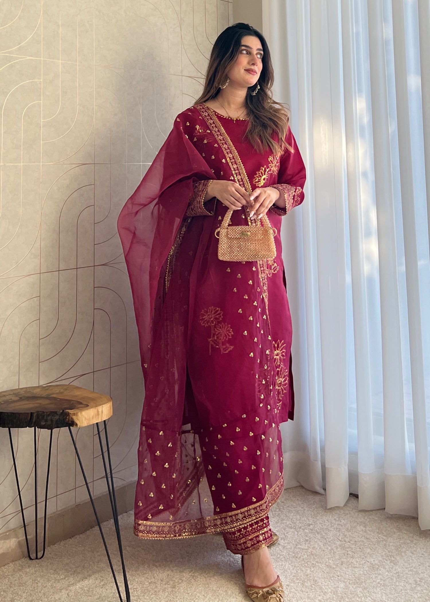 silk Kurta Set in Magenta haze