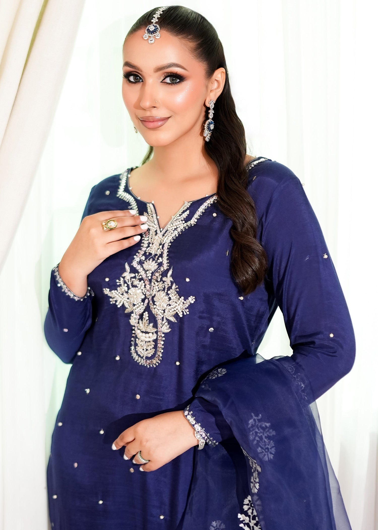 raw silk Kurta Set in Navy blue