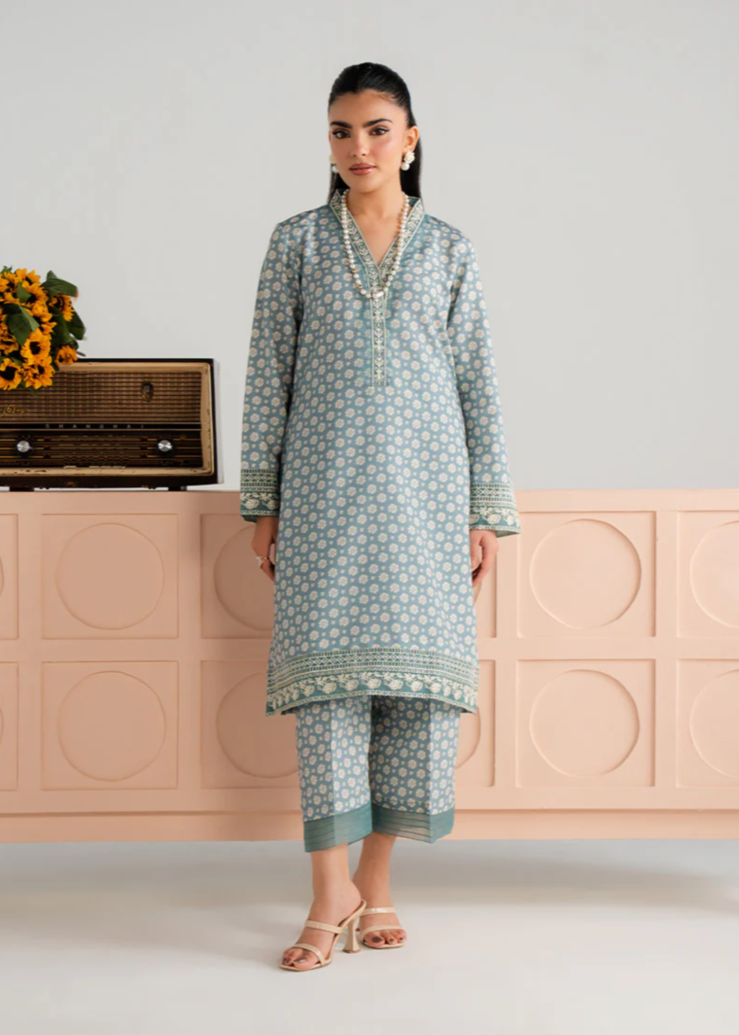 poly lawn Kurta Set in Lynx white