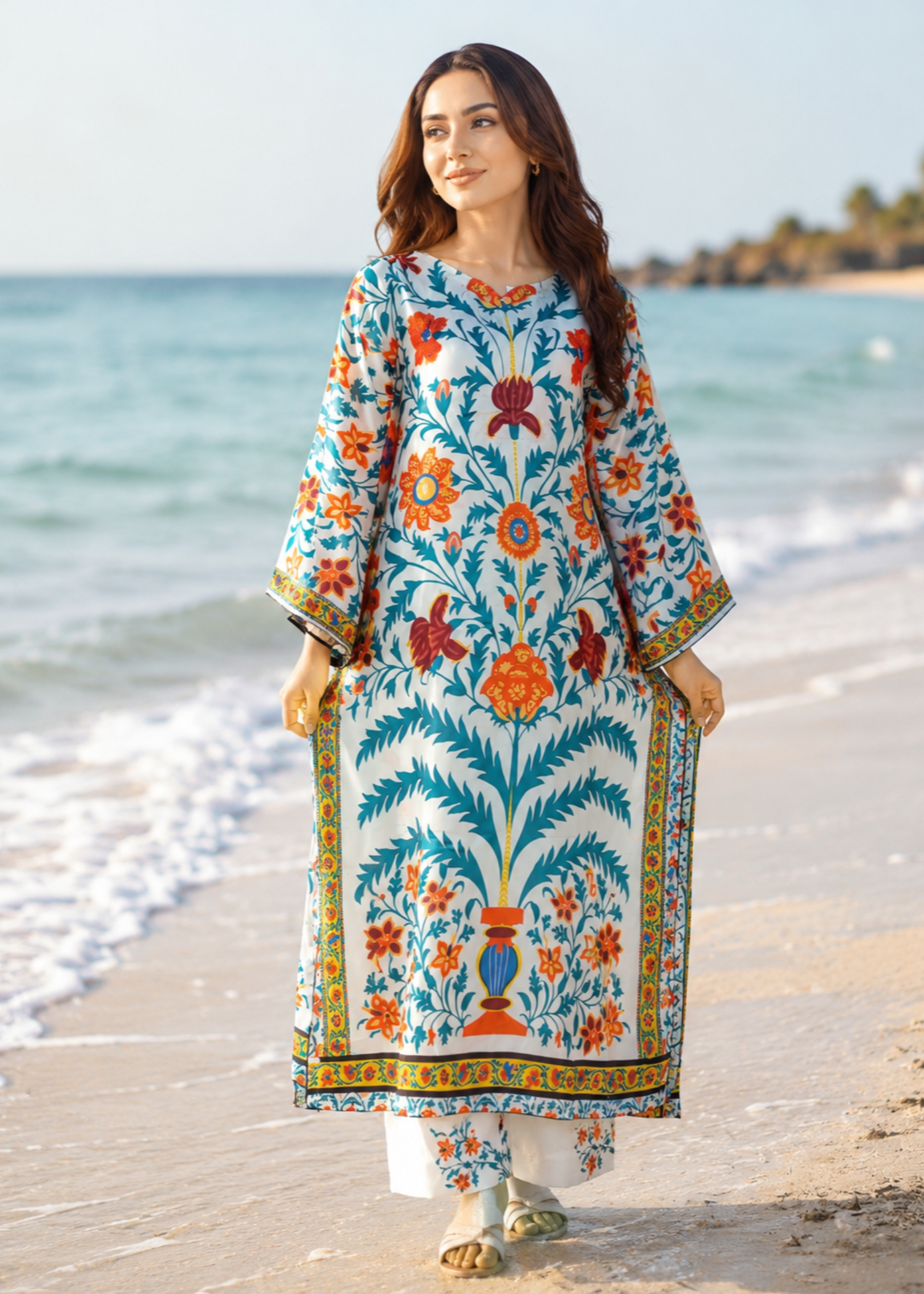 silk charmeuse Kaftan in White