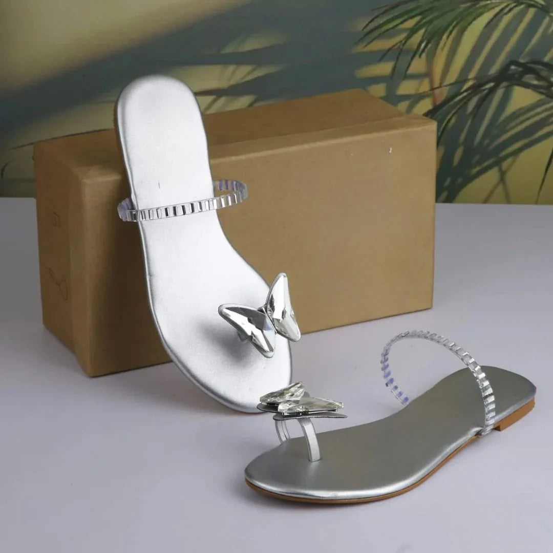 Slides in Silver by - High Quality Women Slides NPP0092