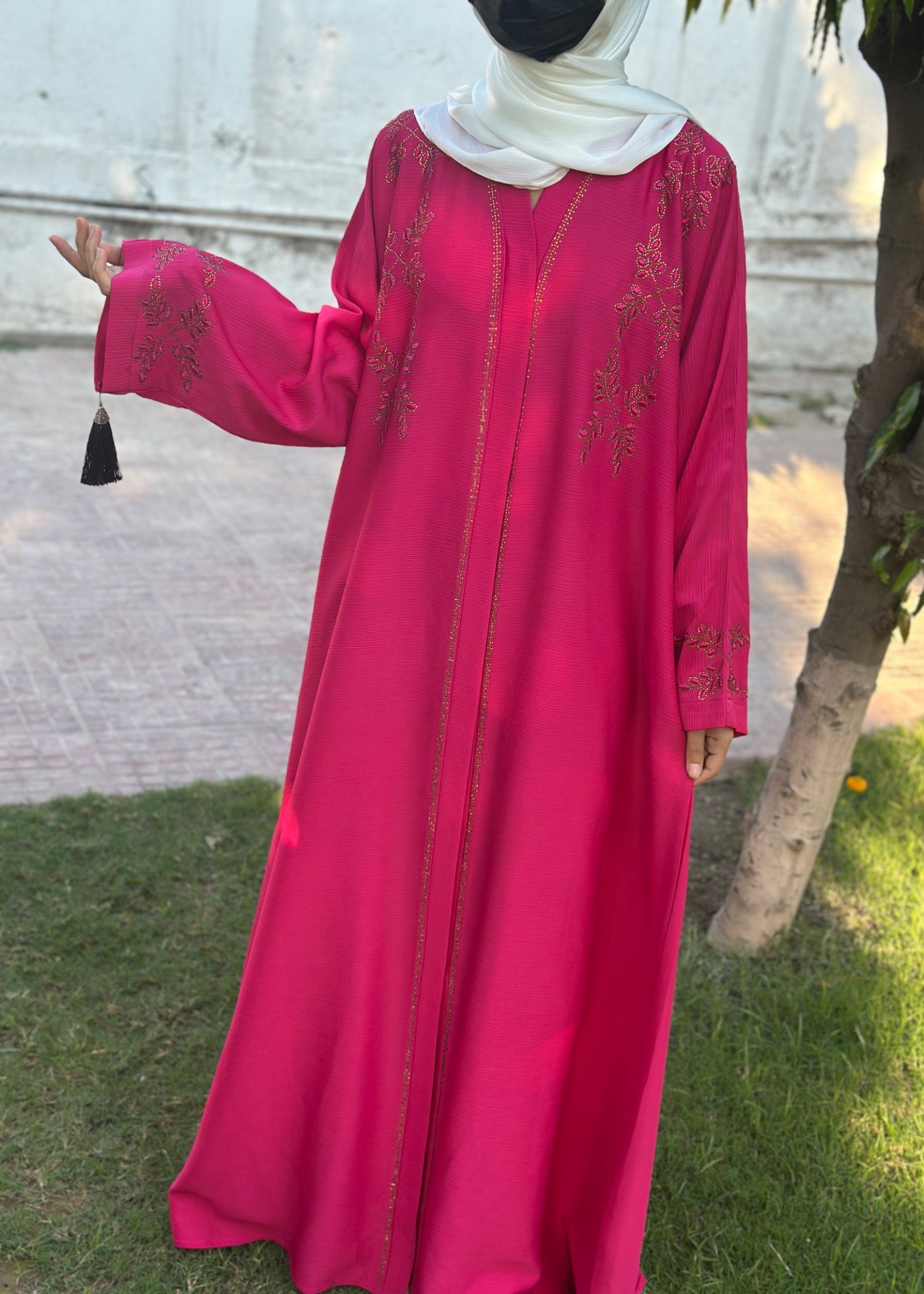 thai silk Abaya in Hot pink