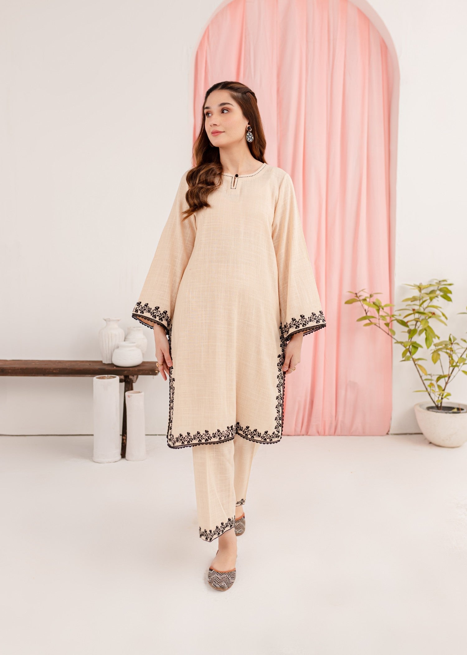 khaddar Kurta Set in Cream