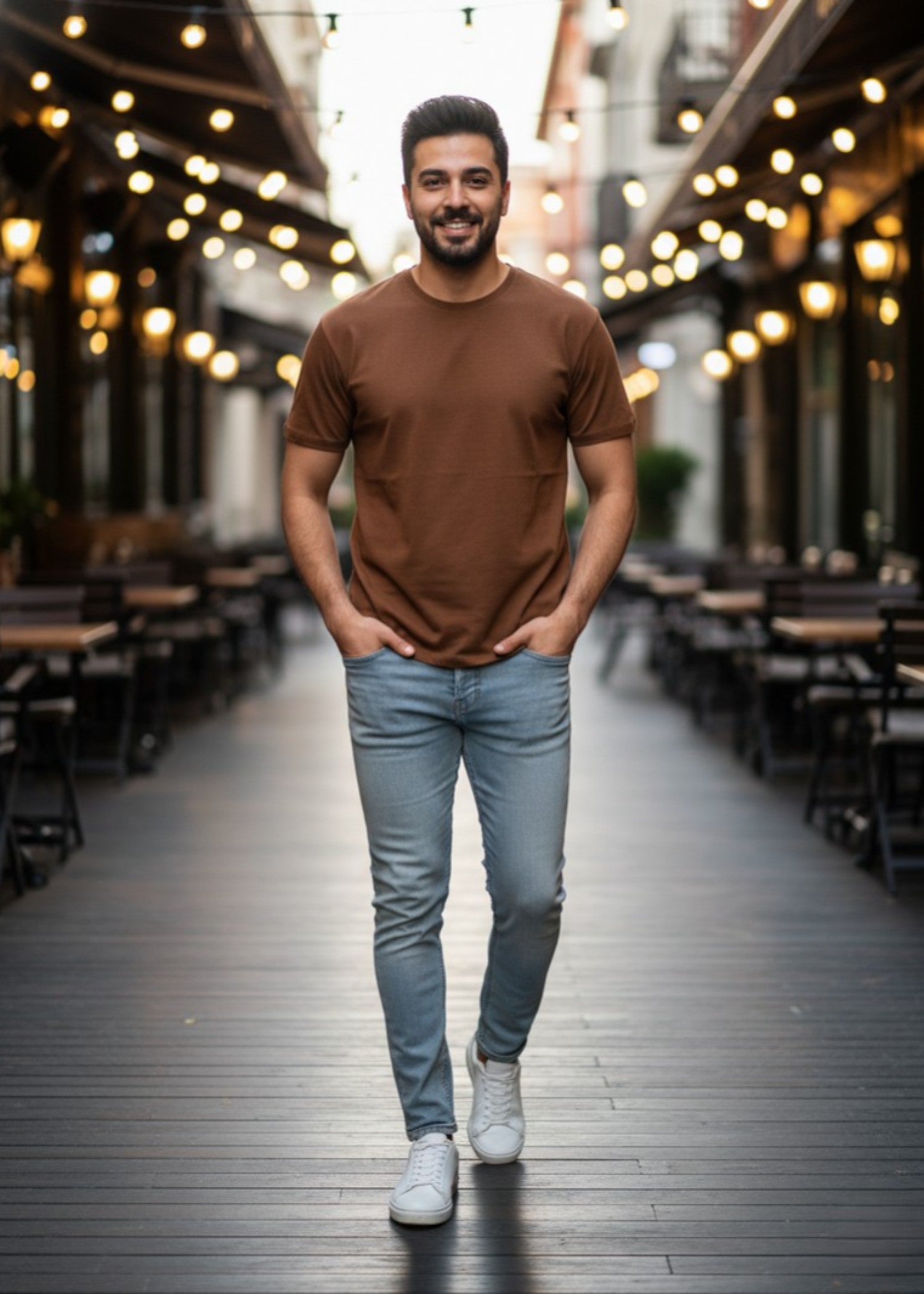 polycotton T Shirt in Brown
