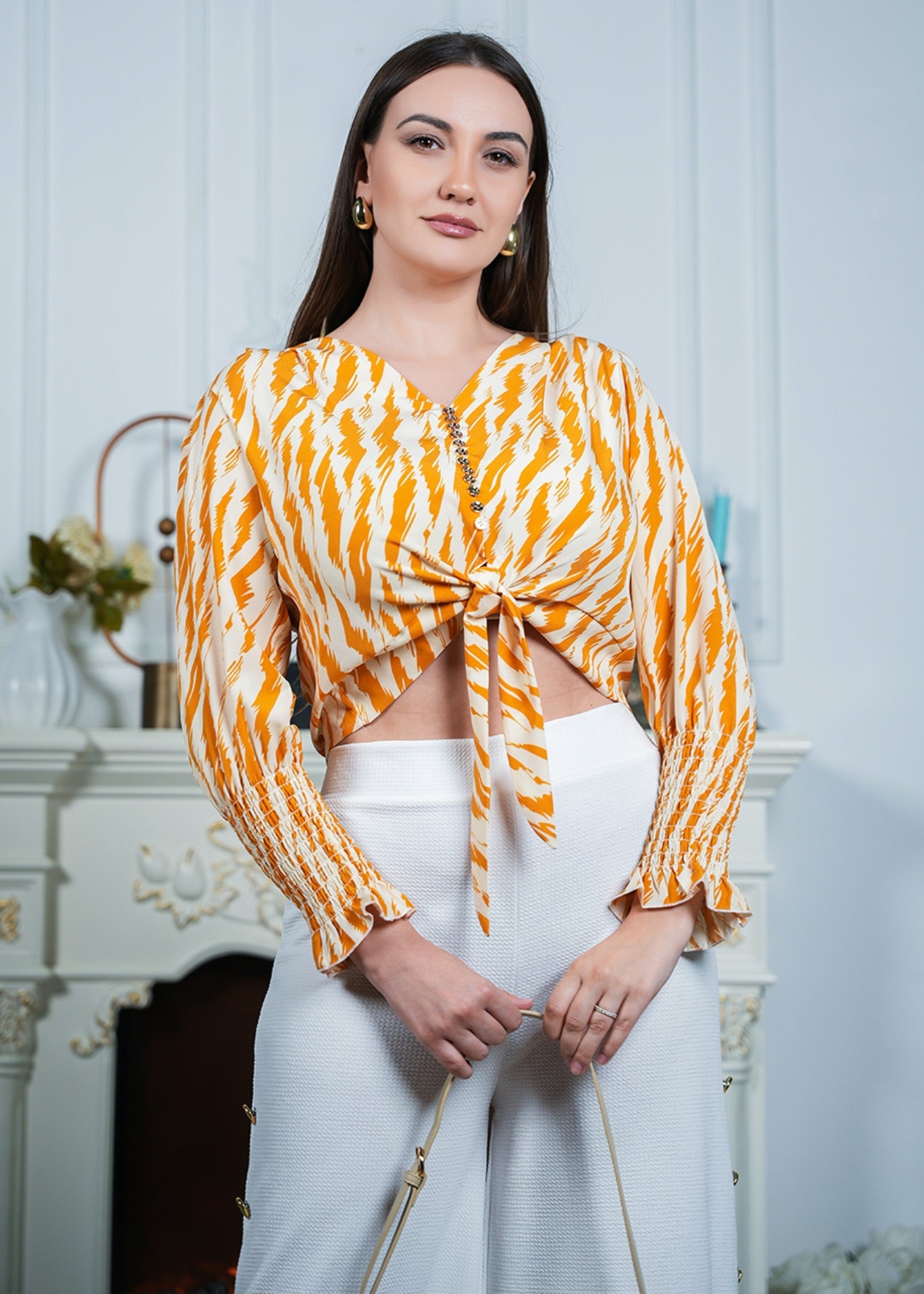 textured wash & wear Blouse in Yellow