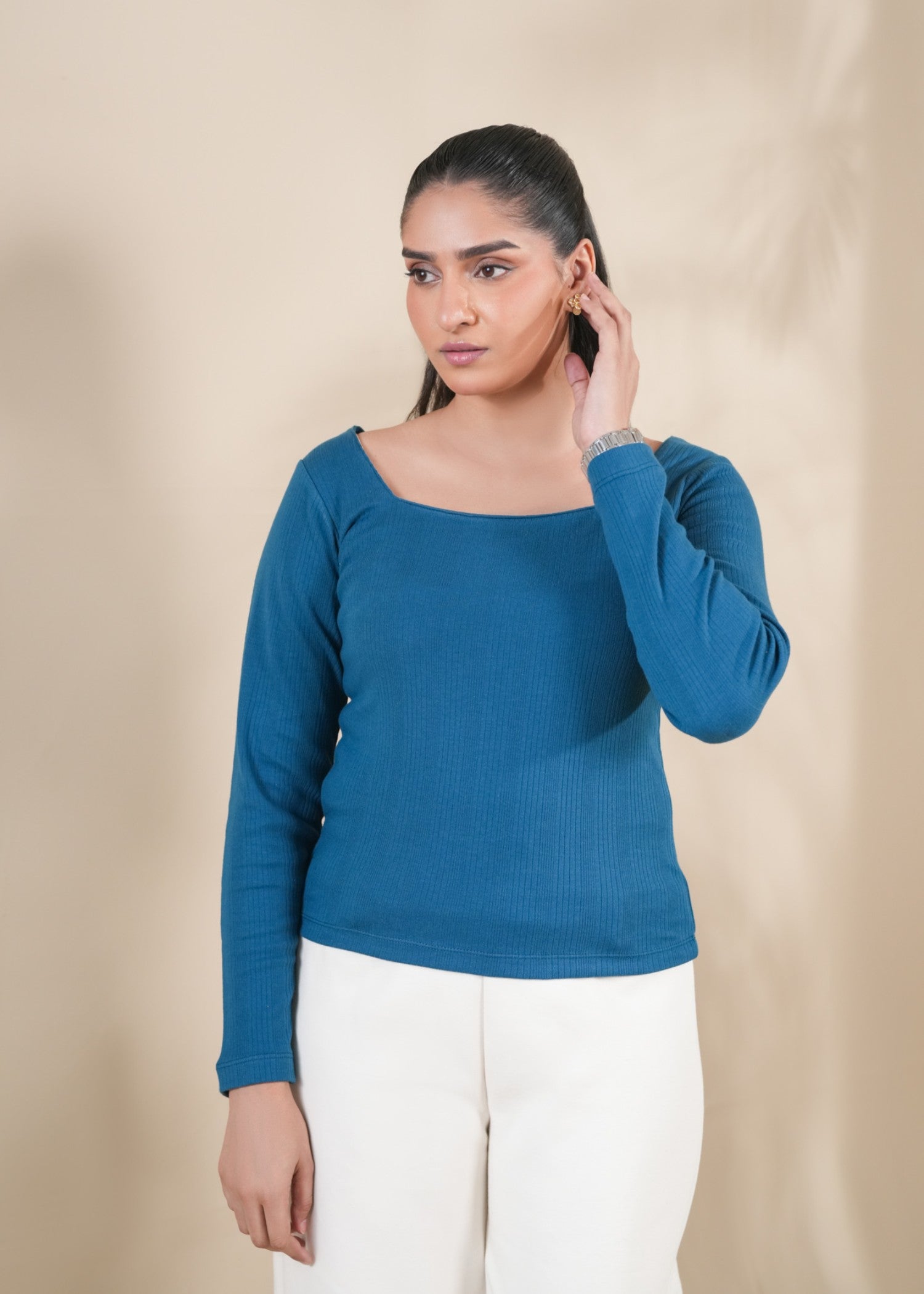 cotton pique Top in Blue