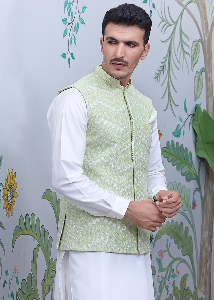 jamawar Waistcoat in Pistachio green by The Great Masters (TGM)