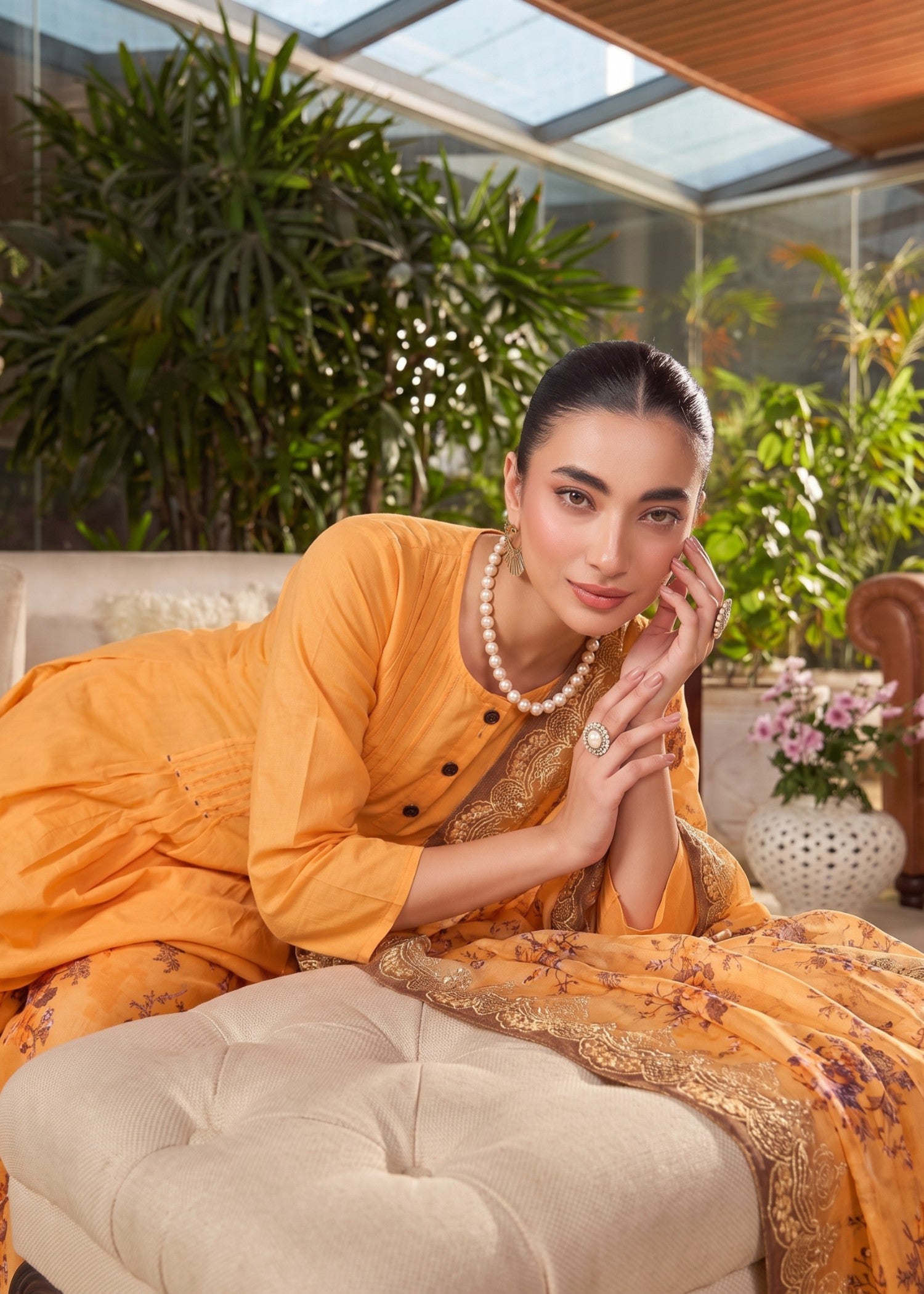 lawn Short Frock in Orange