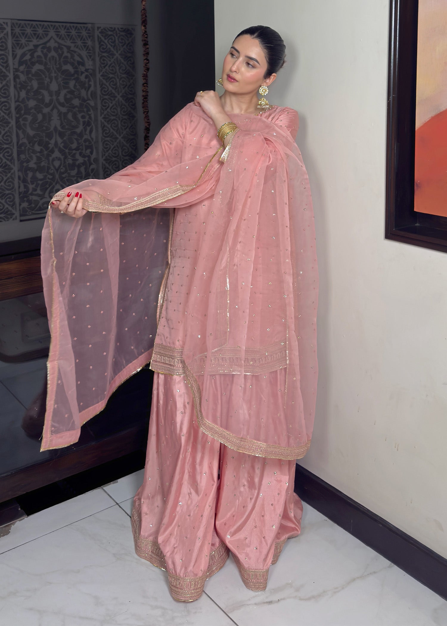 silk Sharara in Pink