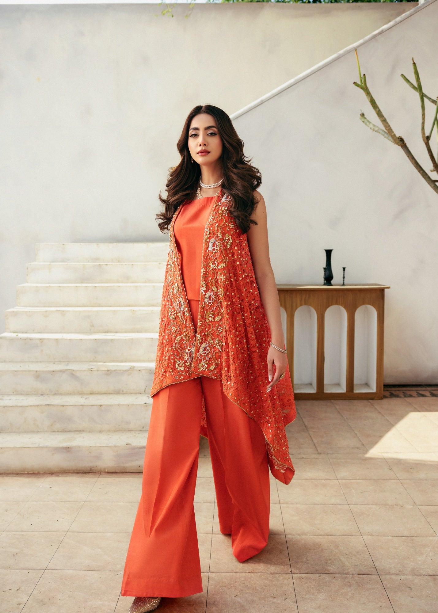 pk grip silk Gown in Burnt orange