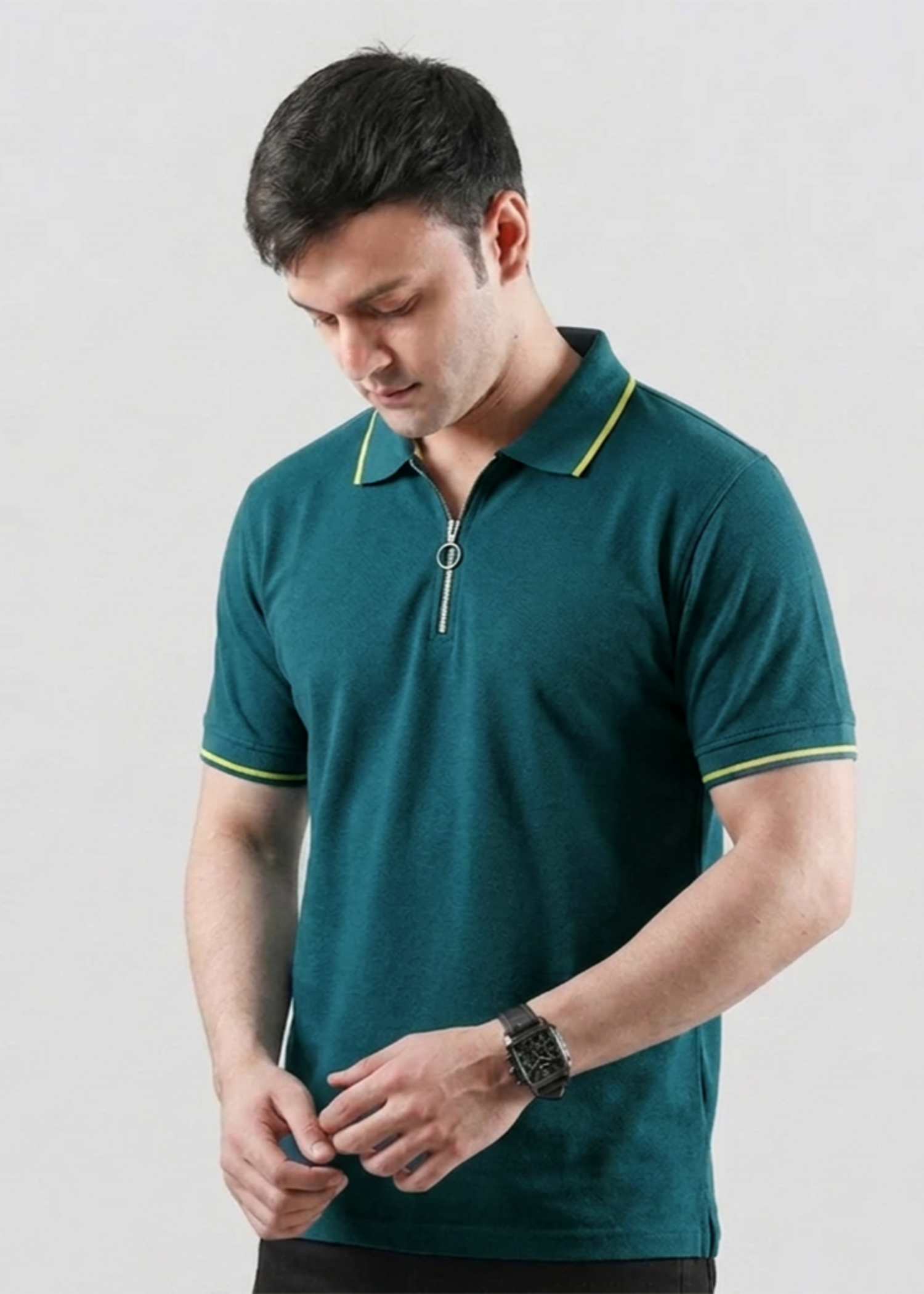 cotton Polo Shirt in Dark cyan