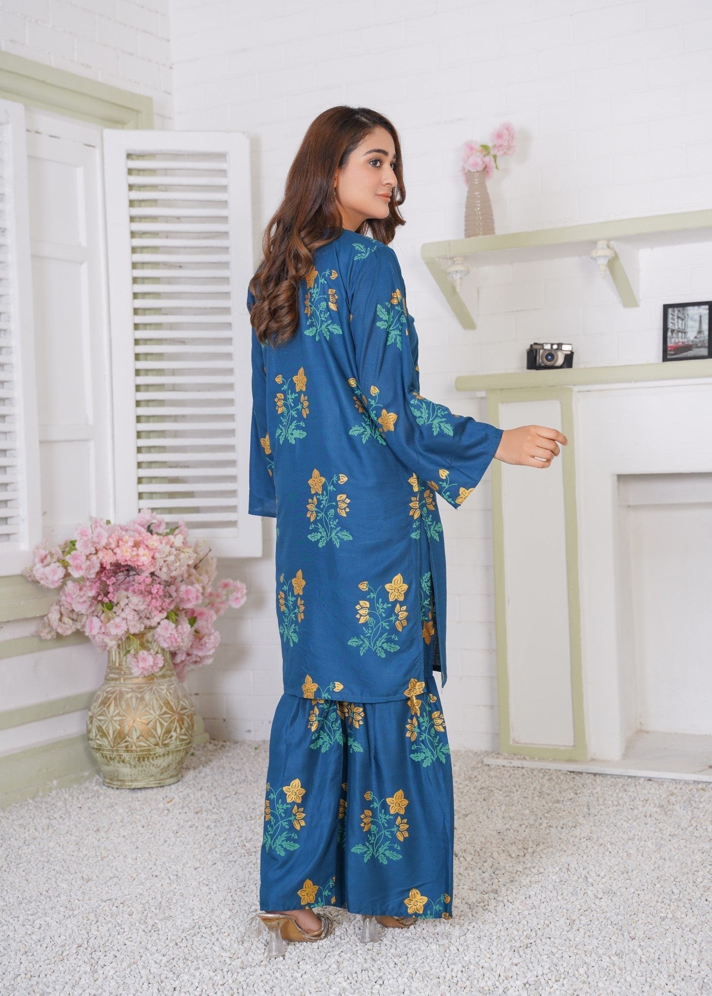 linen Gharara in Teal