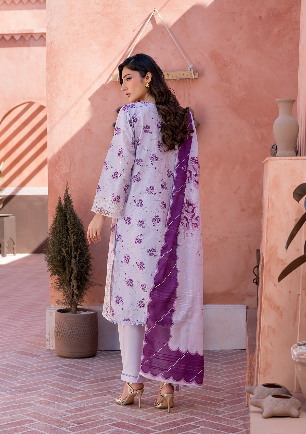 lawn Kurta Set in Purple taupe