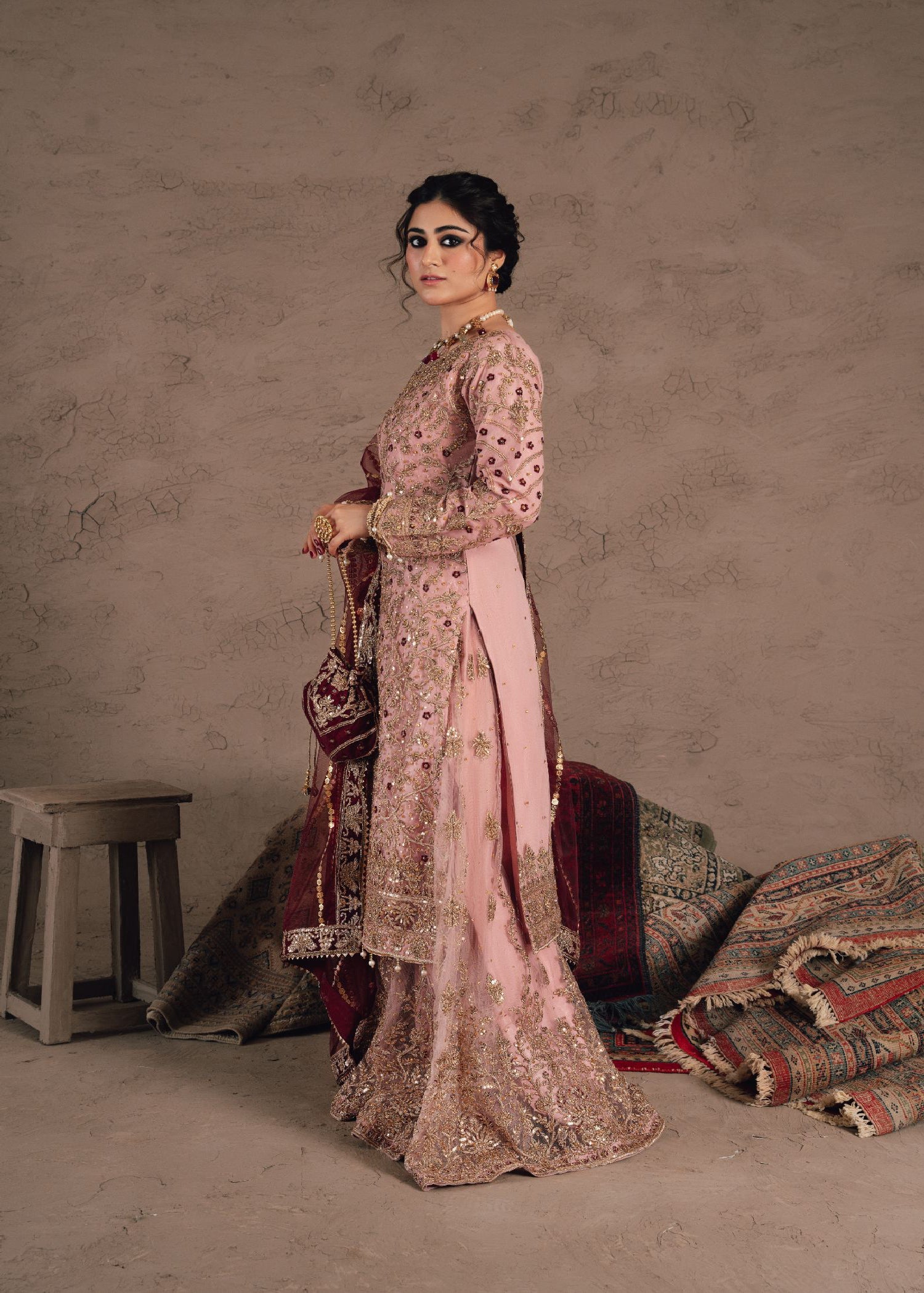 net Sharara in Pastel pink