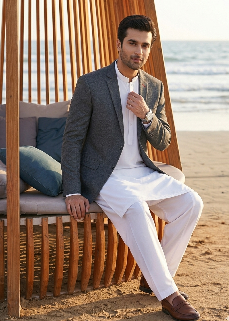 wool Blazer in Grey by Dulha Fashion House