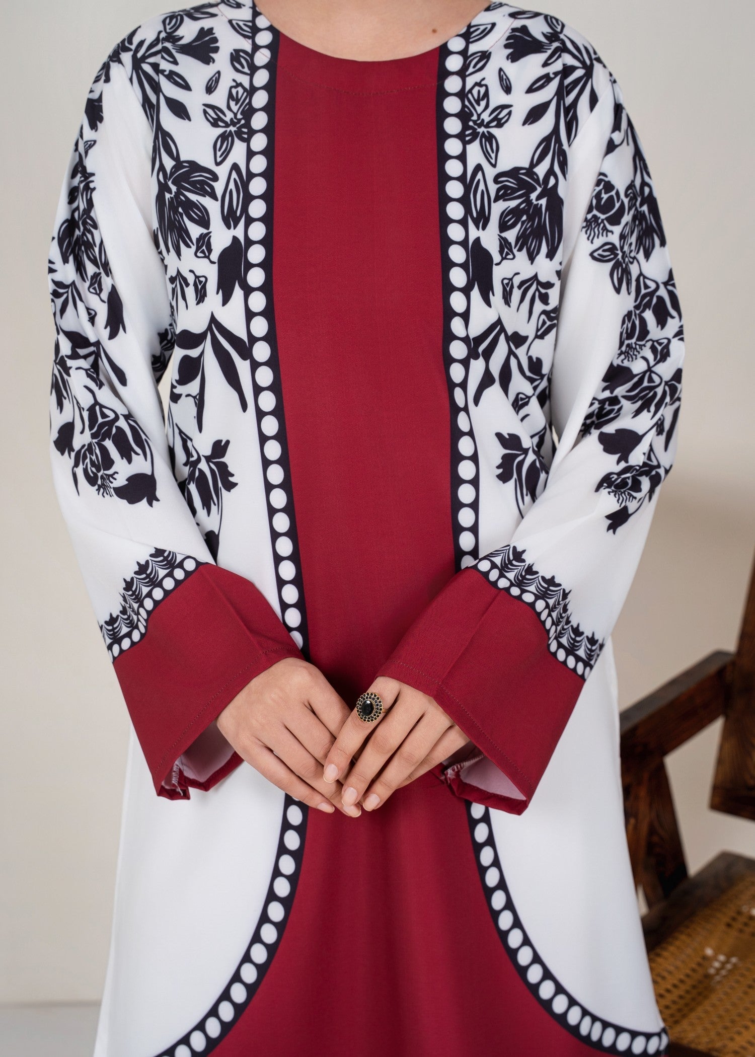 silk crepe Kurta Set in Maroon, white