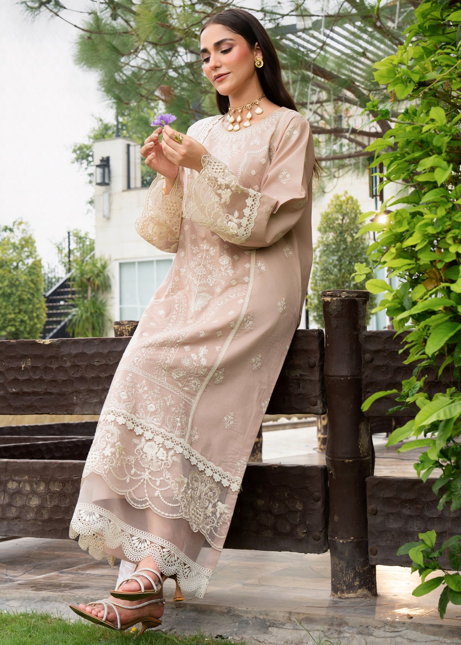 lawn Kurta Set in Rose pink