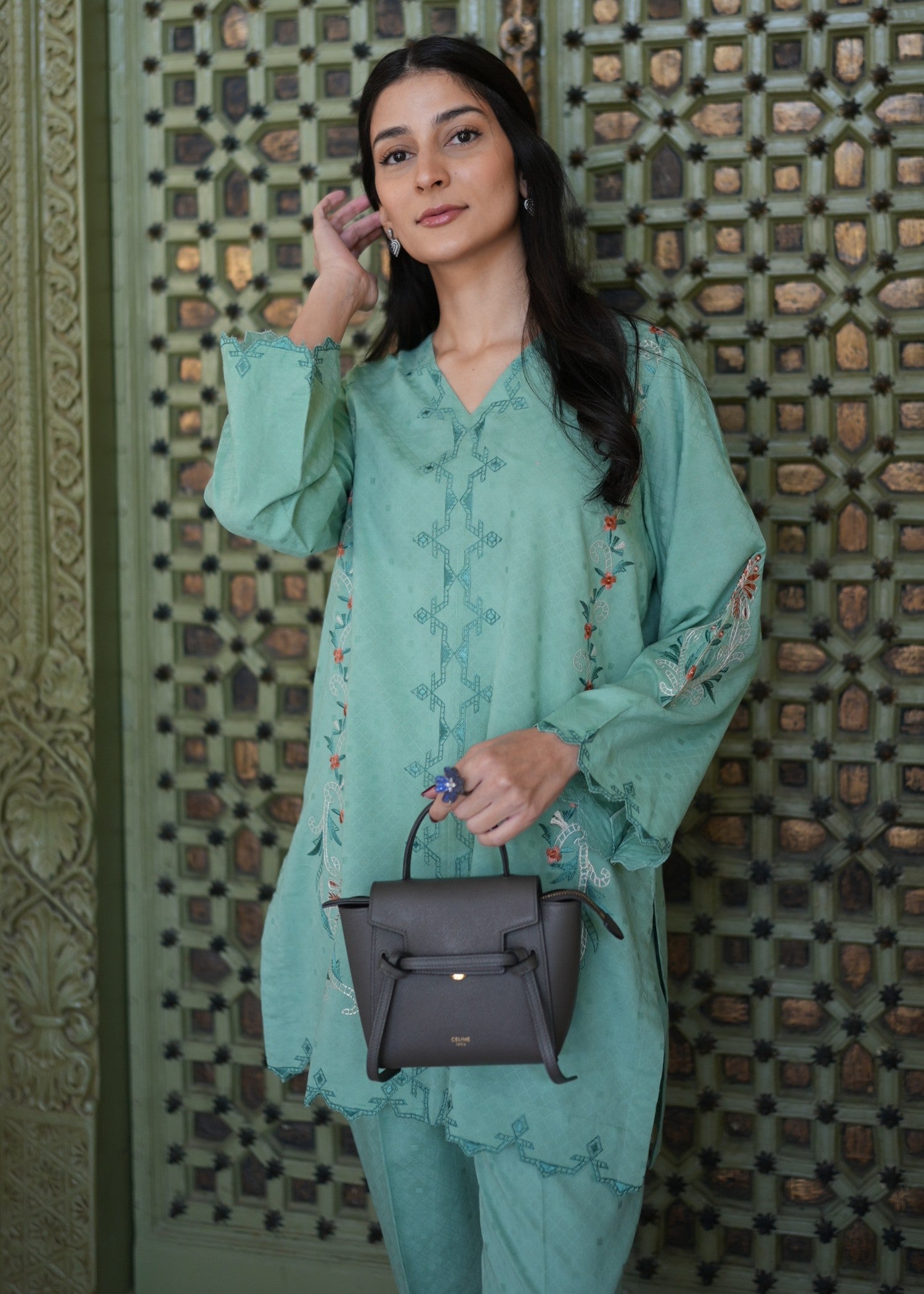 self jacquard Co Ord Sets in Teal