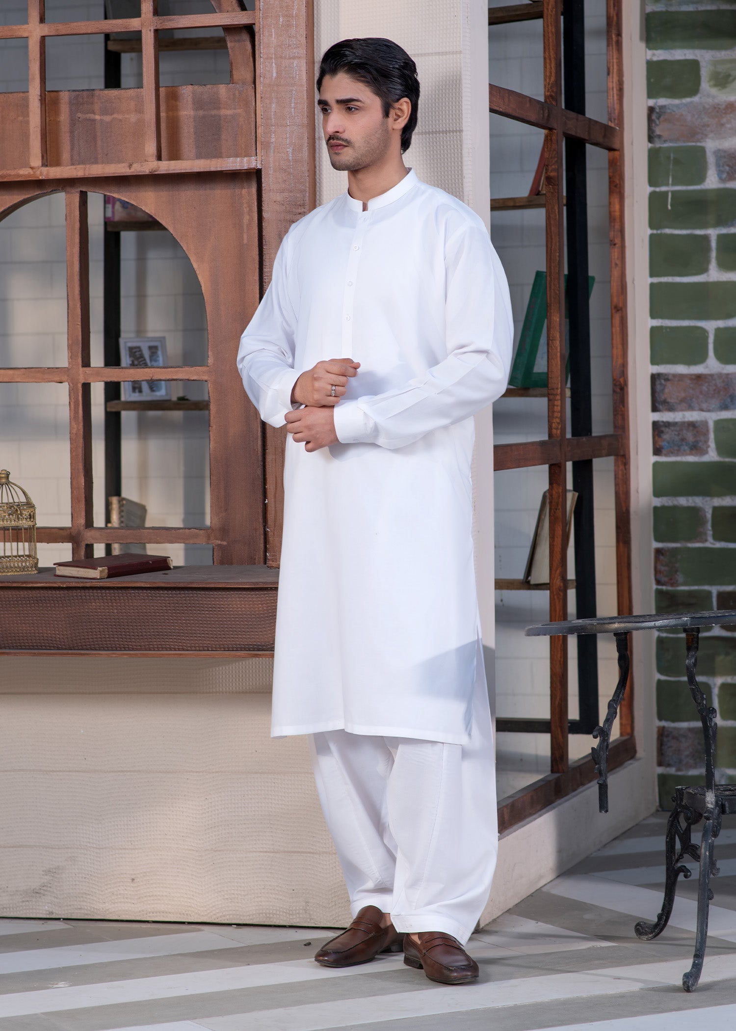wash & wear Shalwar Kameez in Off-white by Buraq