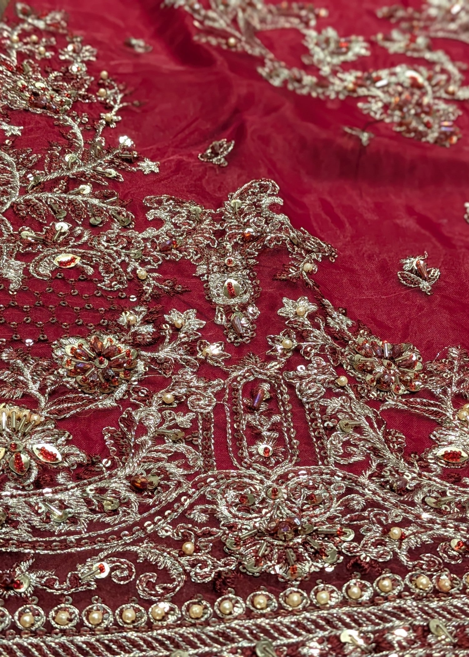 organza Gharara in Crimson