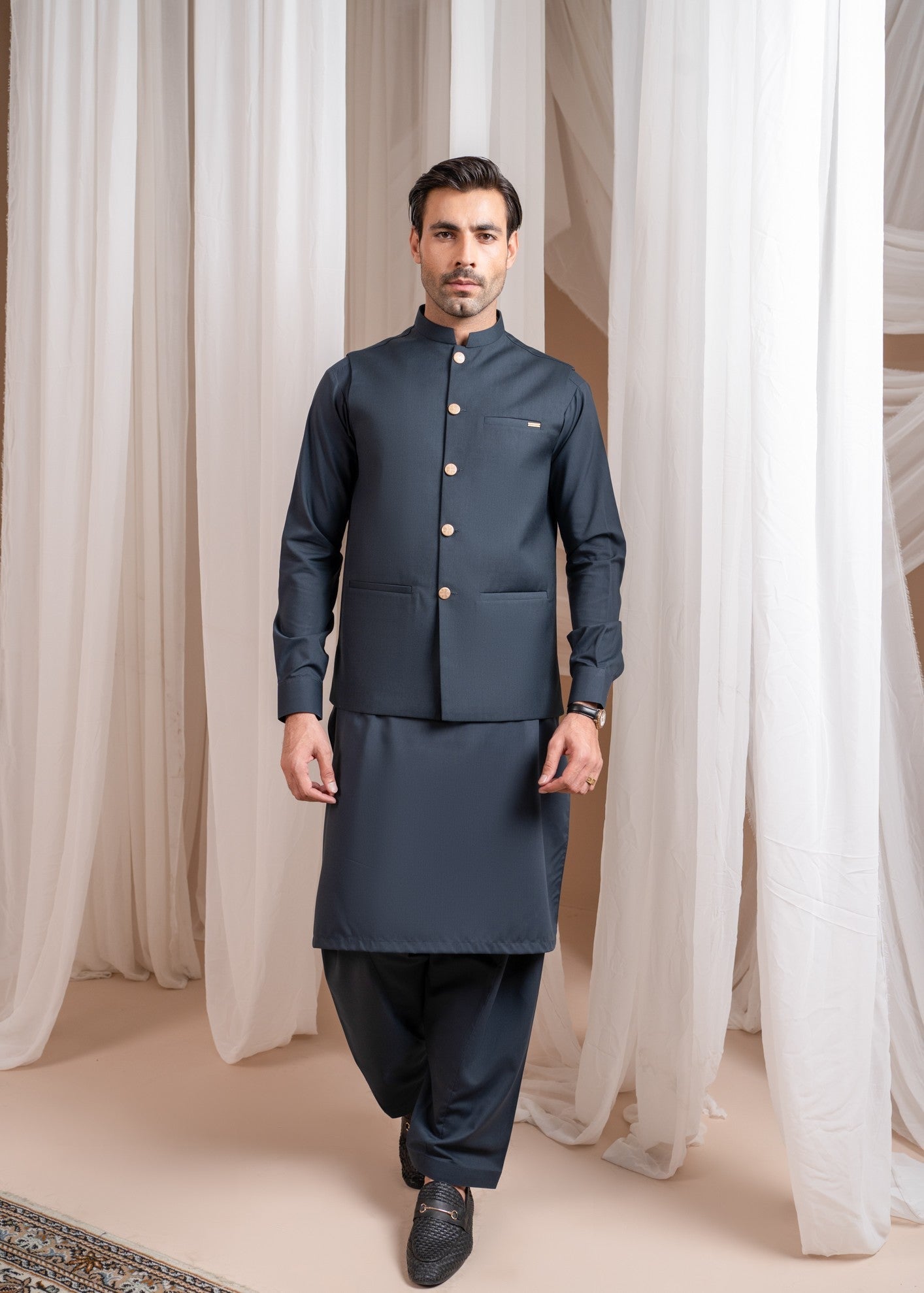 wash & wear Waistcoat in Charcoal by Muraqsh