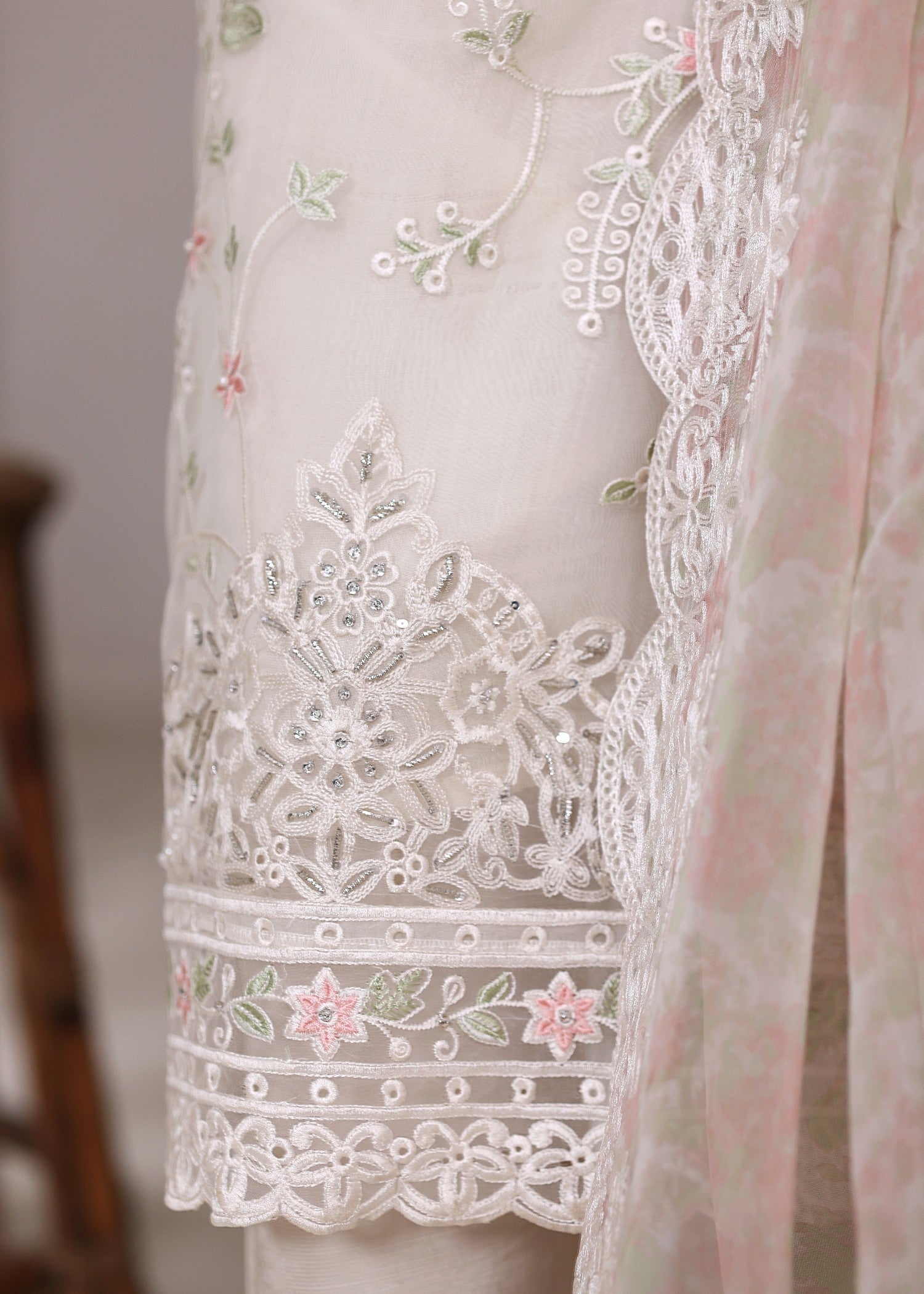 organza Kurta Set in Off-white
