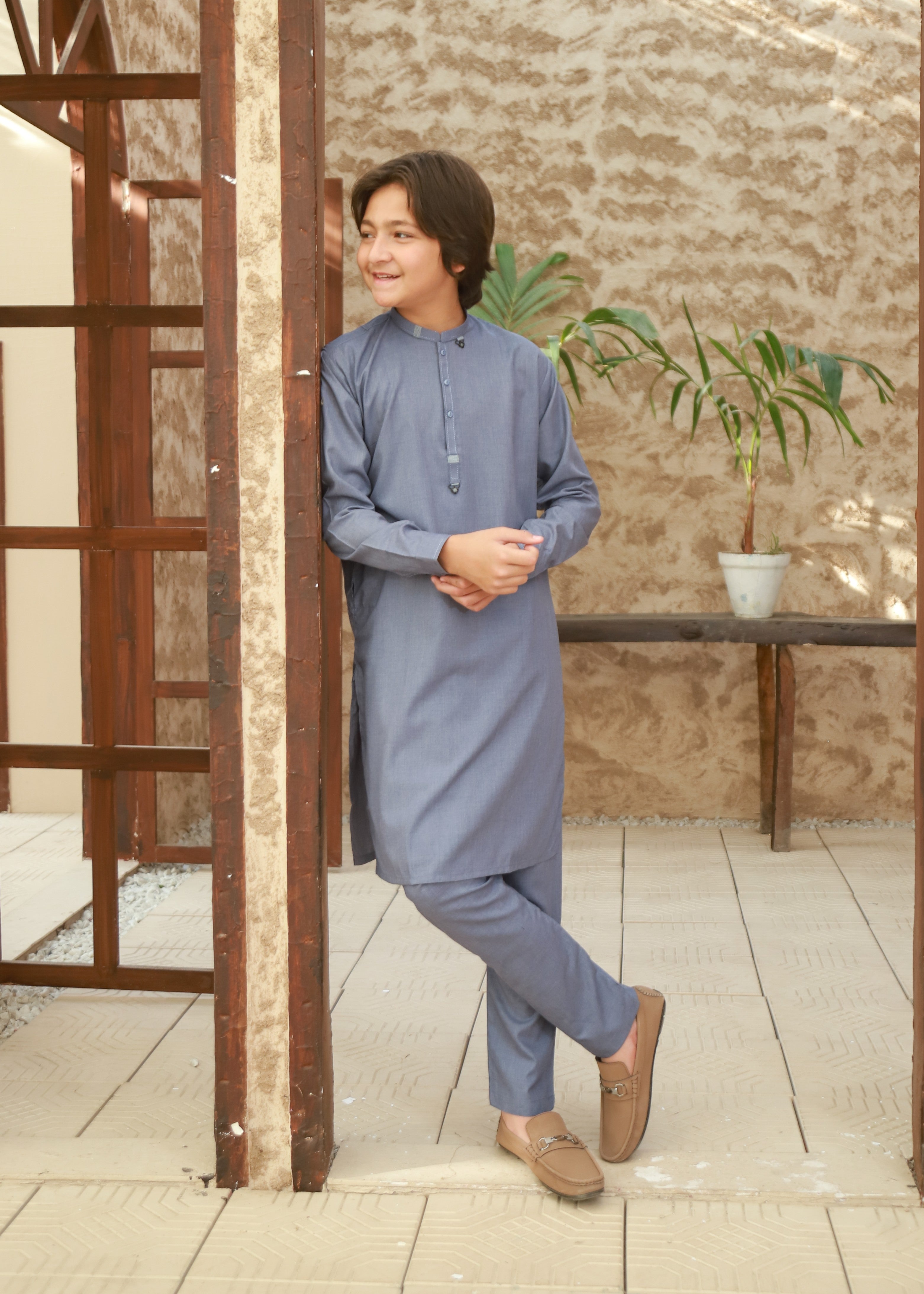 wash & wear Kurta Set in Shadow blue