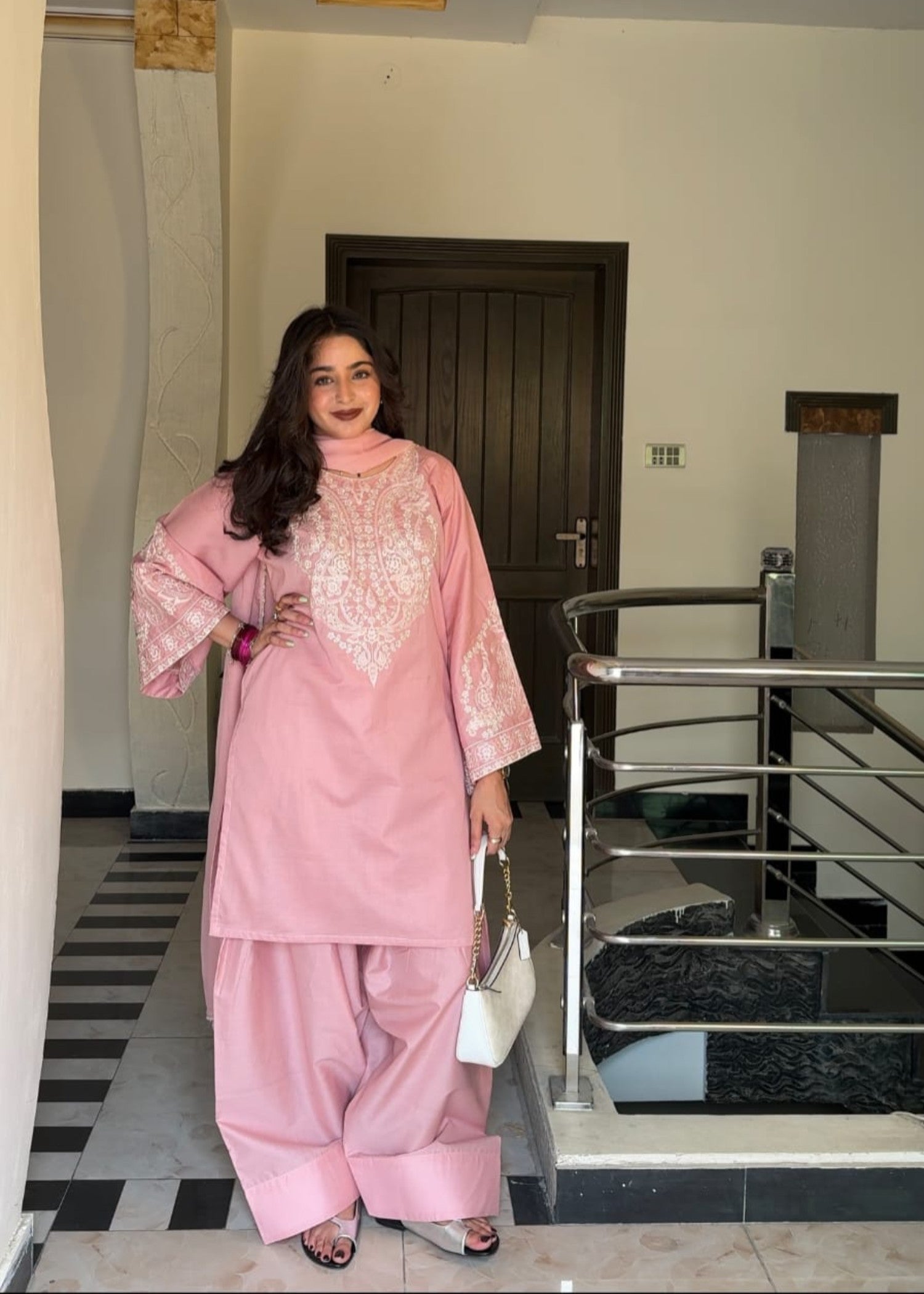 lawn cotton Kurta Set in Baby pink