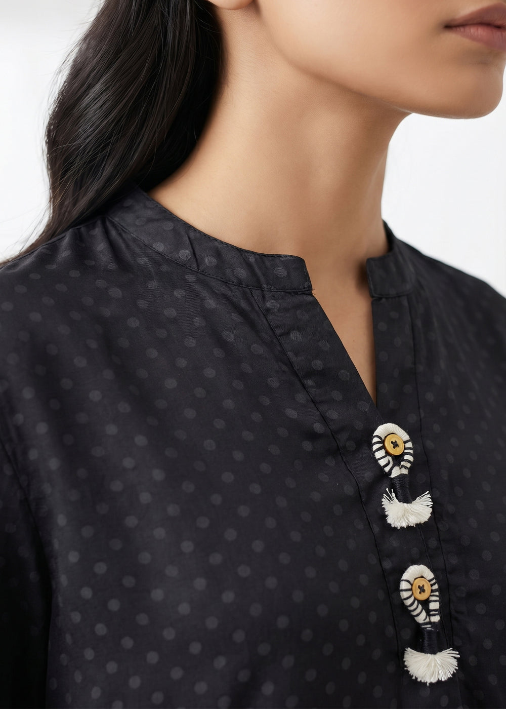 cotton jacquard Kurta Set in Black