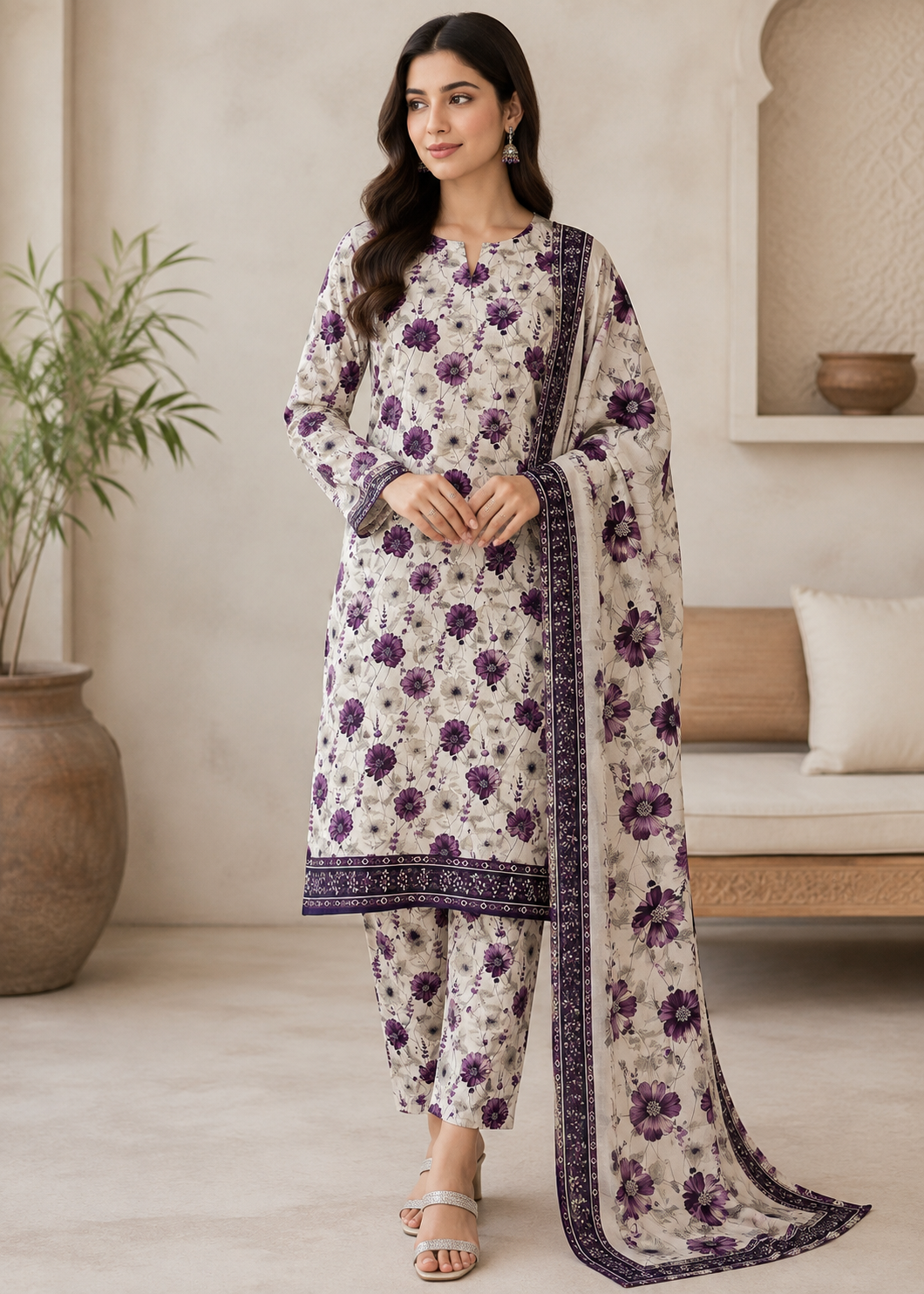 cotton Unstitched in Beige, purple heart