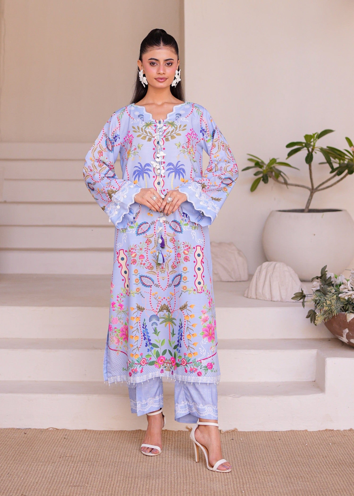 lawn Kurta Set in Ice blue